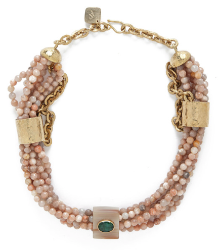  MCHANGA NECKLACE $1,450 MULTI STRAND PINK SANDSTONE NECKLACE WITH BRONZE ACCENTS AND HORN AND EMERALD RING 