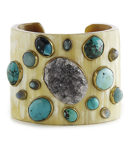  MITO CUFF $1,250 HORN CUFF WITH DRUZY, TURQUOISE, AMAZONITE AND LABRADORITE STONES&nbsp; 