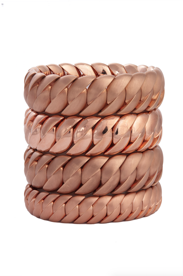 Wave Link bracelets in 18k rose gold with matte and shiny finishes. 