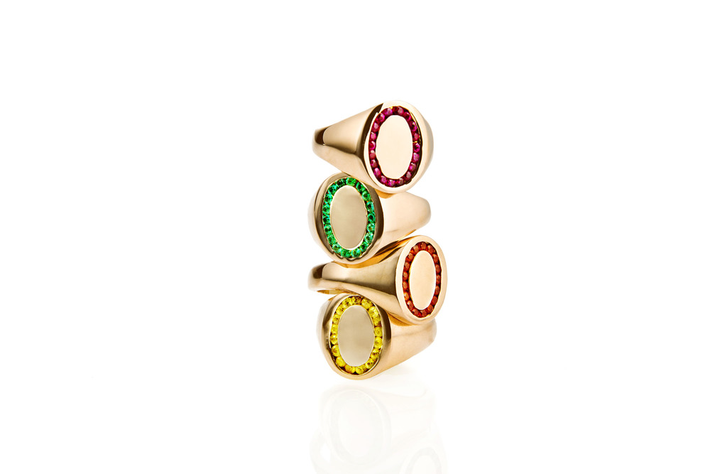 Jessica Biales Pink Gold Candy Signet Rings Stacked.jpeg