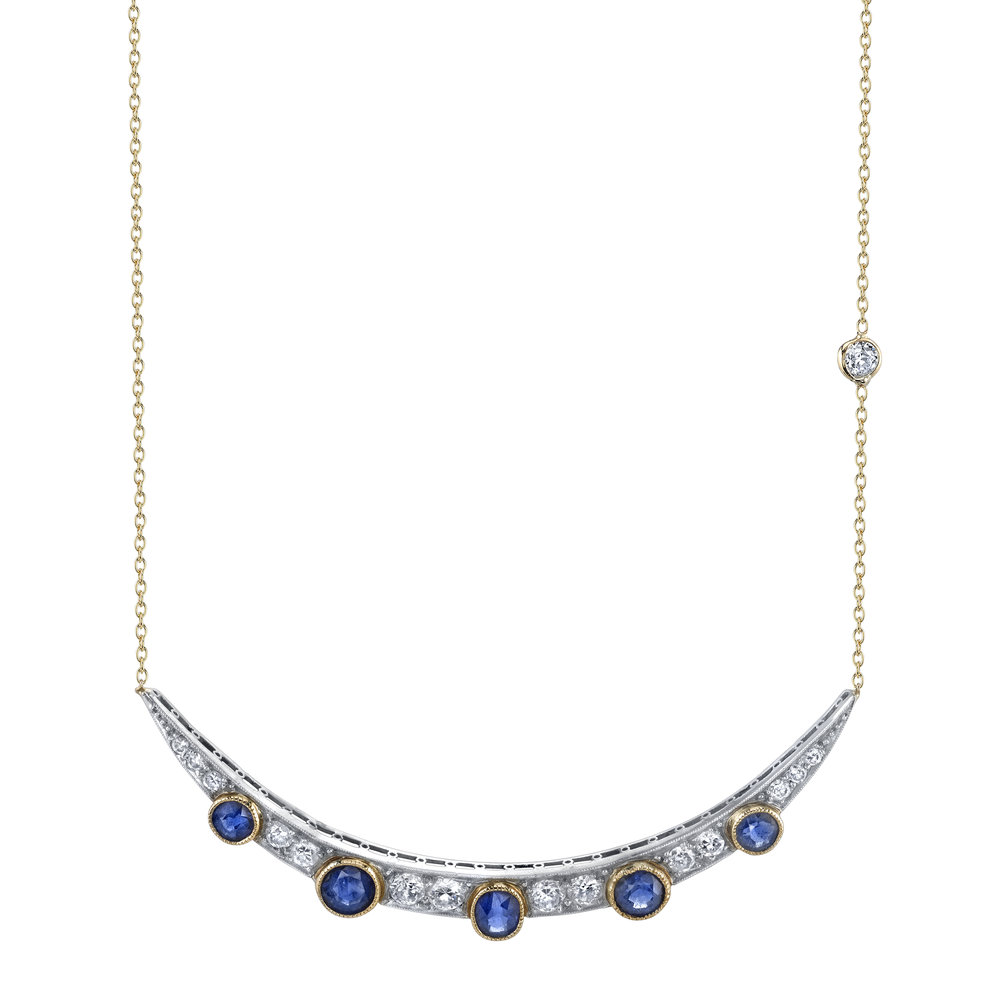  Heritage collection Diamond and Sapphire moon necklace c.1910, $8,820, available at Mitchell's Westport 