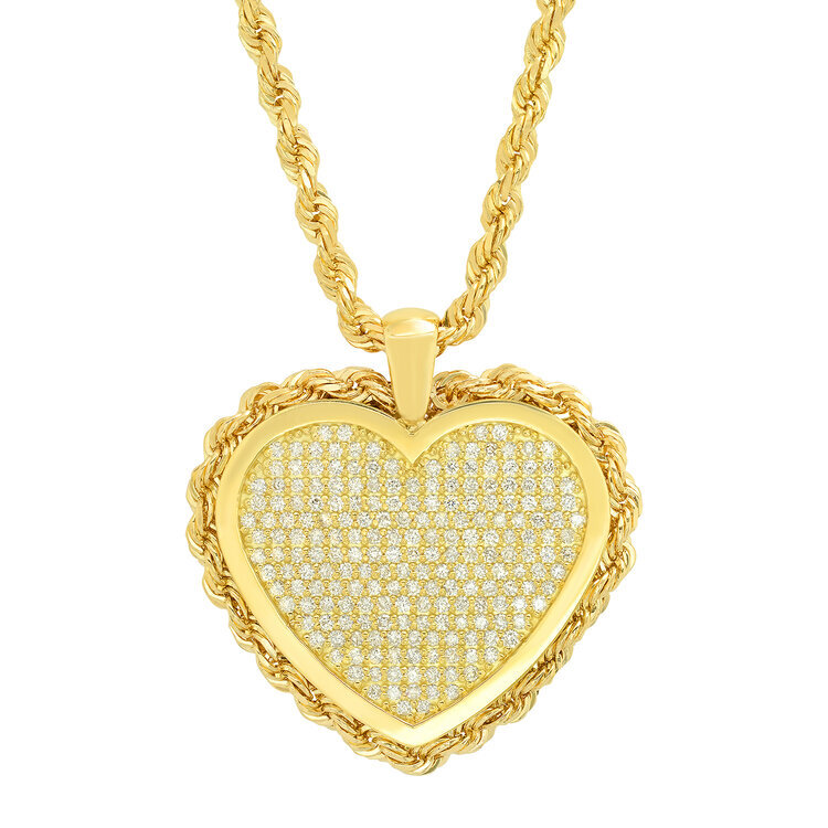  Pave Heart Medallion with Rope Trim1 Inch Pave Heart  