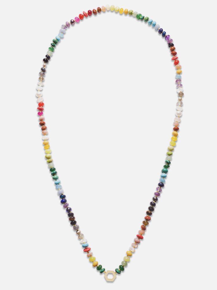    “You’ll rarely find me without my rainbow foundation bead necklace”   
