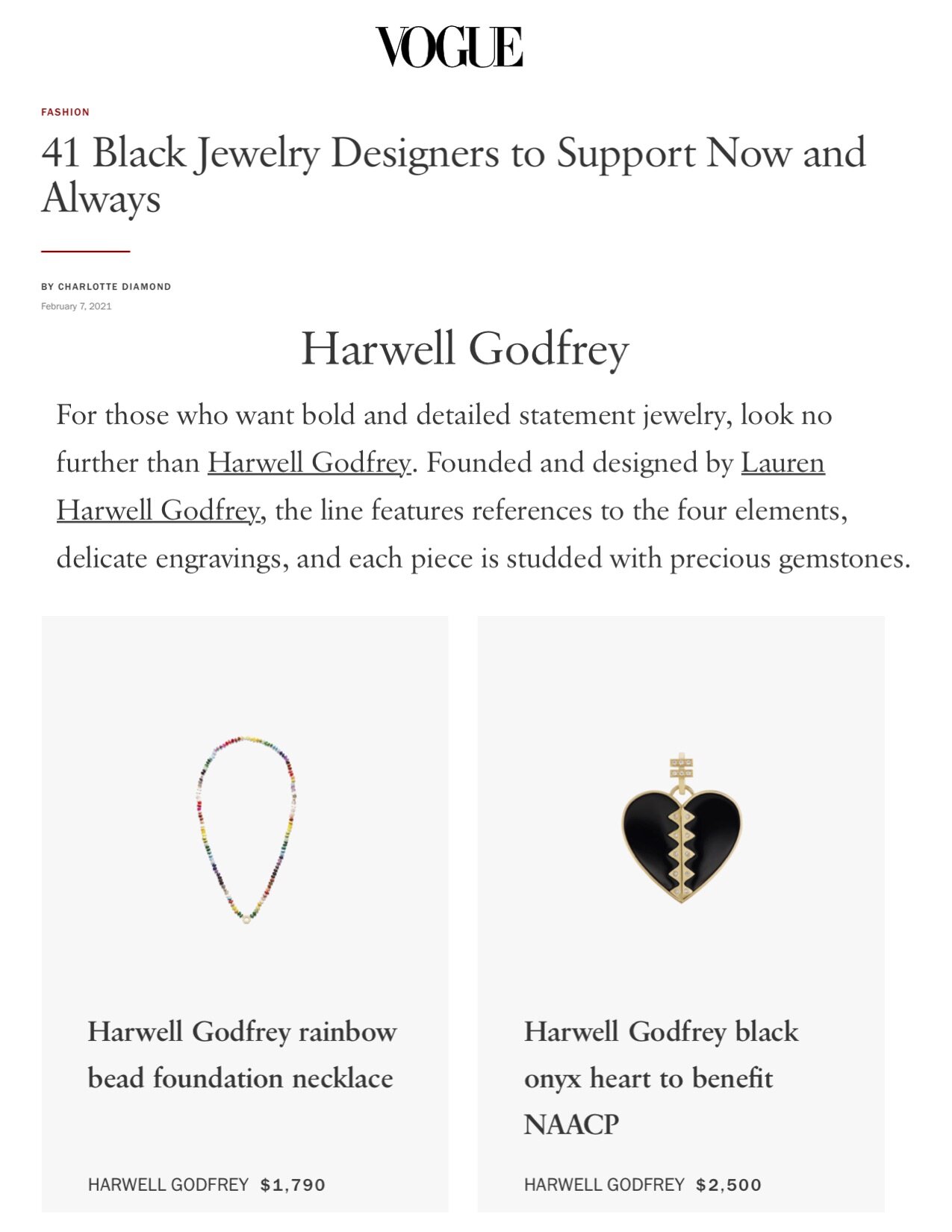 Harwell Godfrey on Vogue.com, February 2021