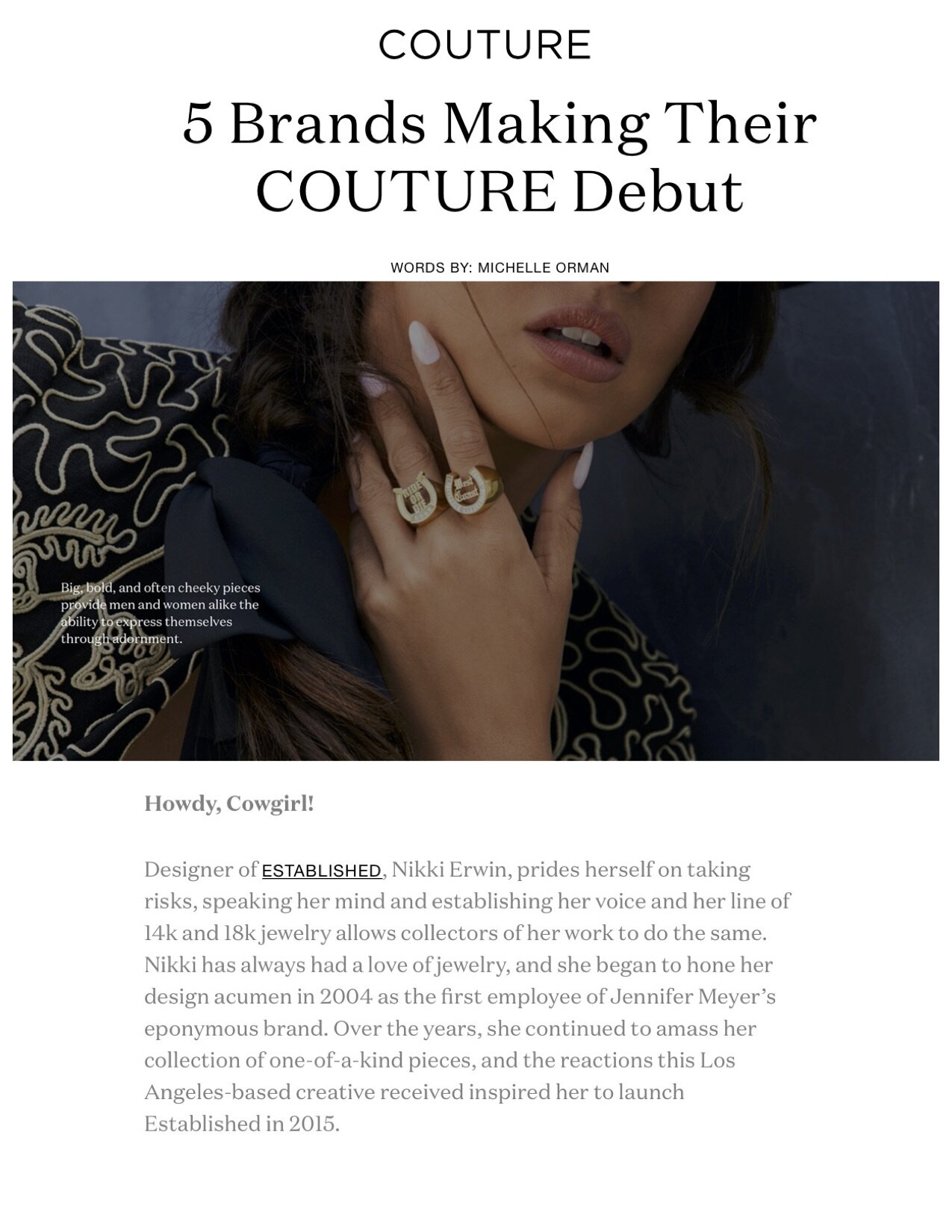 Established on Couture.com, July 2021