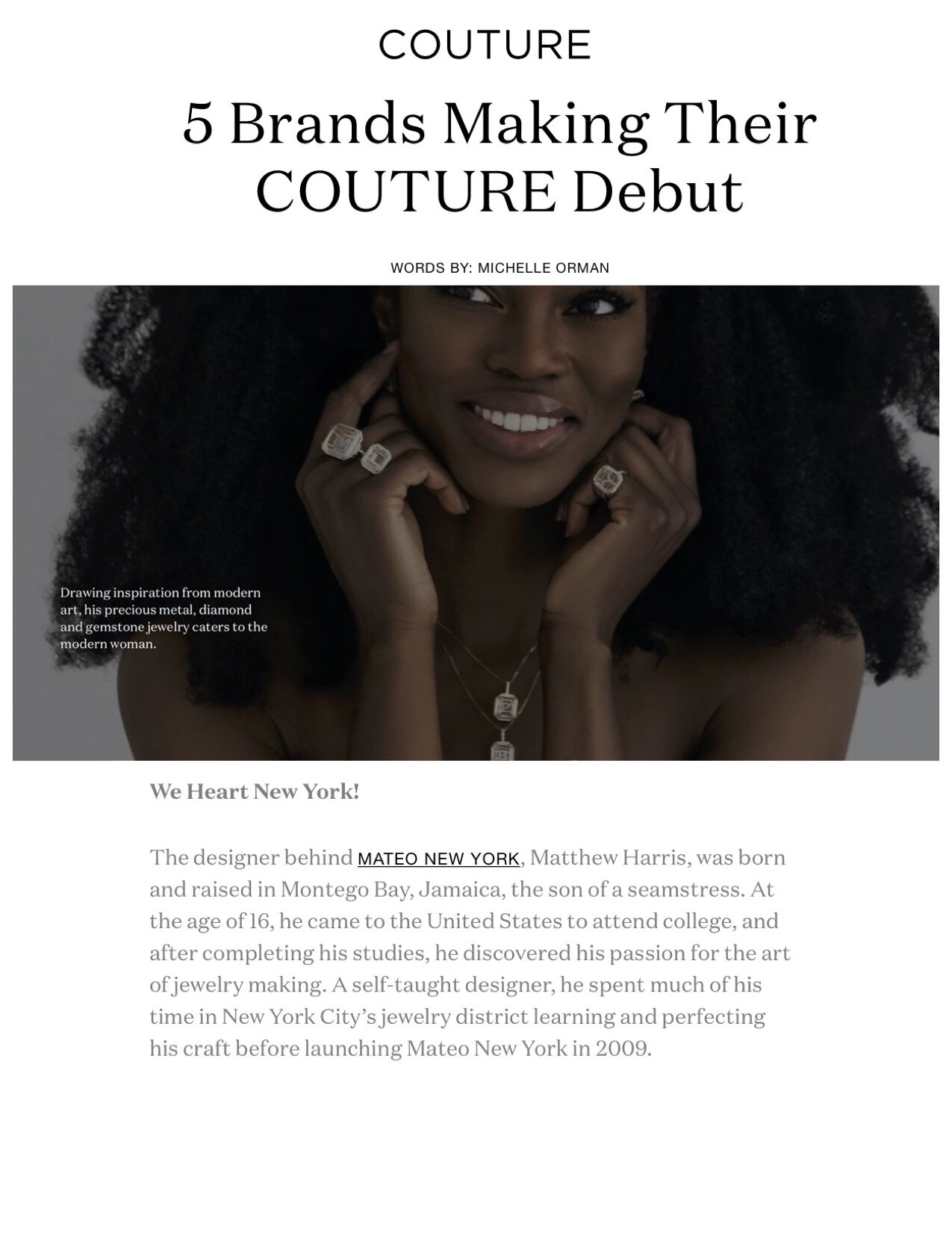 MATEO on Couture.com, July 2021