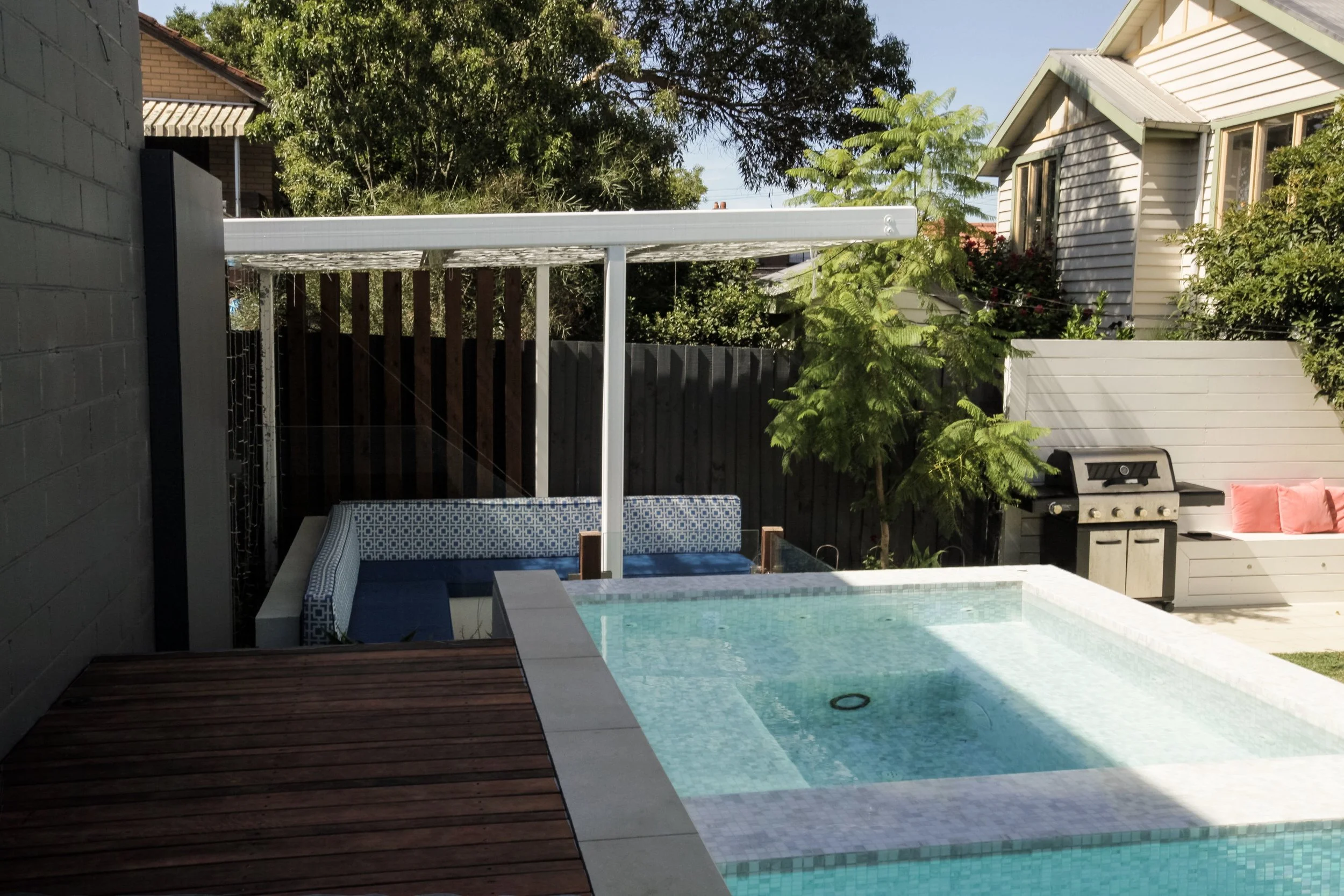 From the pool deck seat to the undercover pergola and lounge.