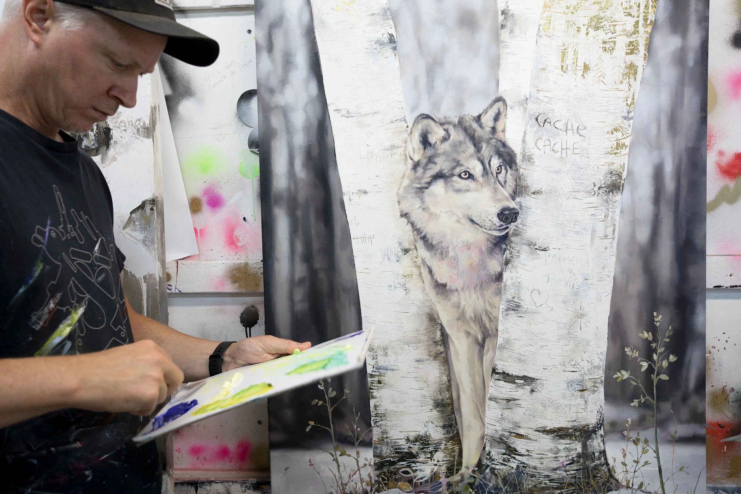 Contemporary wolf painting by Eric Robitaille - Figurative abstract realism art