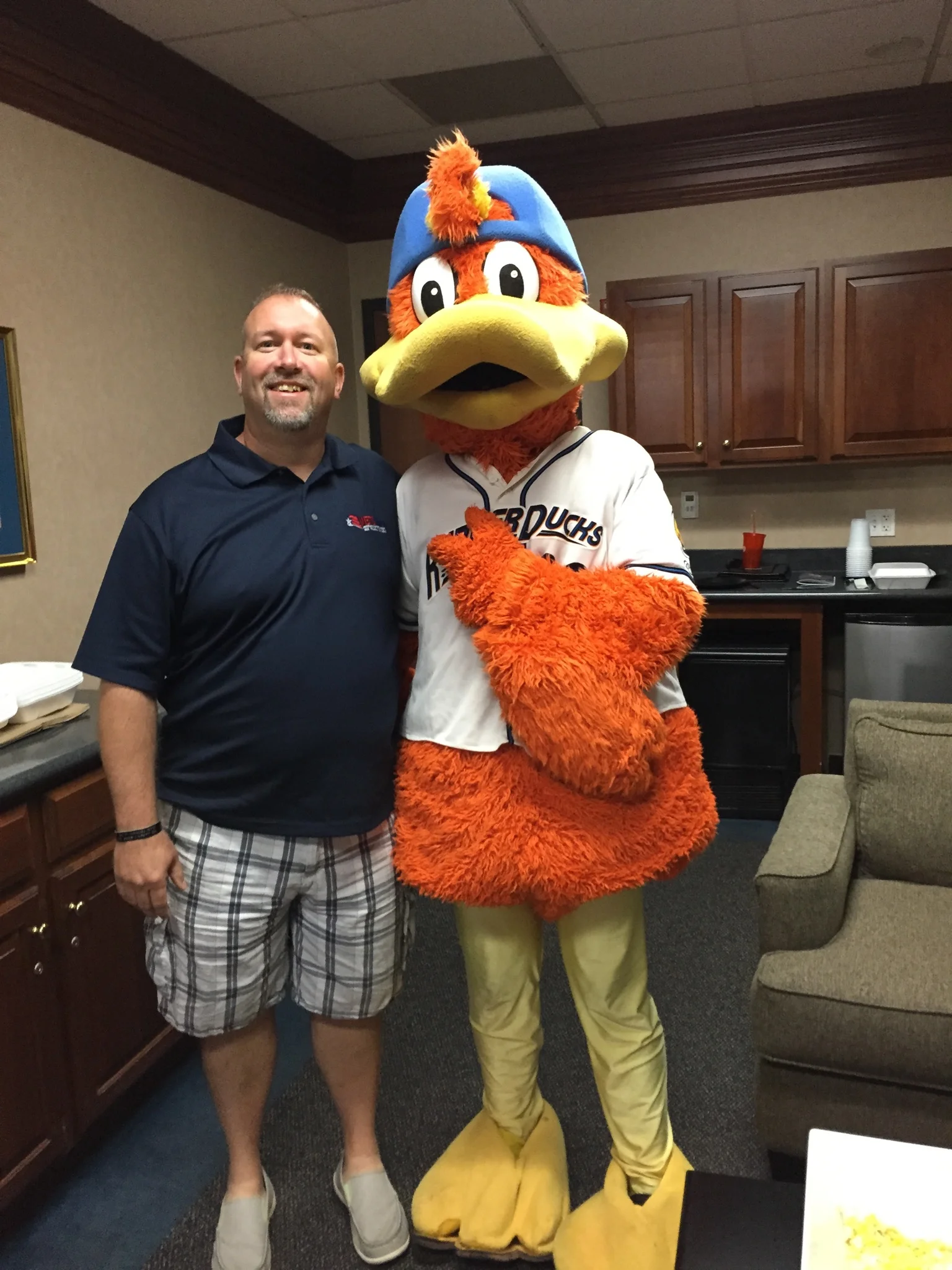 VETS, Inc. Founder/President Jason Correll with Akron Rubber Ducks mascot