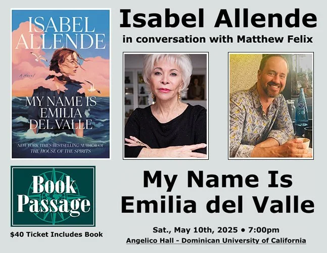 Authors Isabel Allende and Matthew Félix in conversation about her new book, My Name is Emilia del Valle, at Dominican University of California