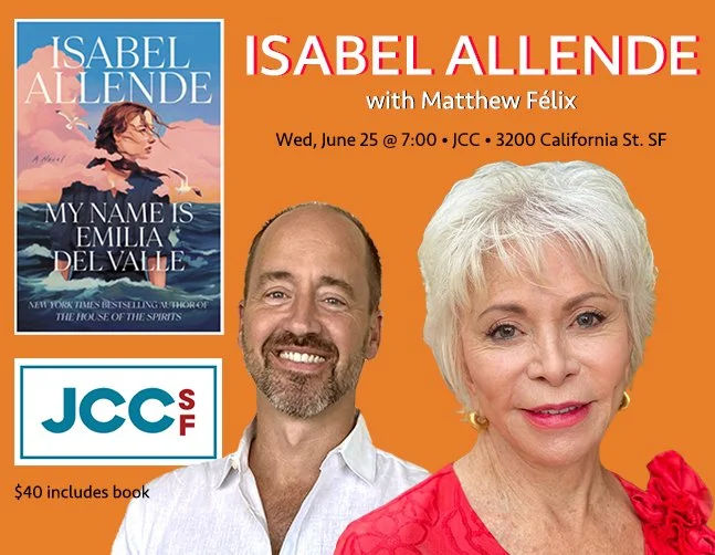 Authors Isabel Allende and Matthew Félix in conversation about her new book, My Name is Emilia del Valle, at San Francisco's Jewish Community Center