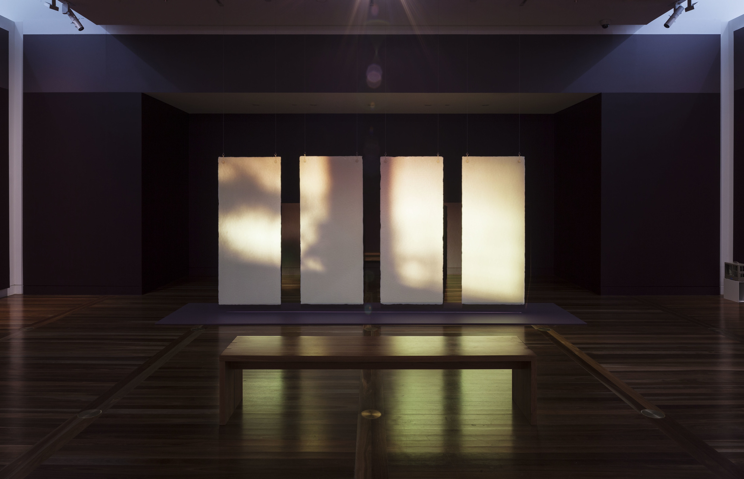 Last light 2015 installation view, carved wax sheets and video projection photo: Mark Mohell