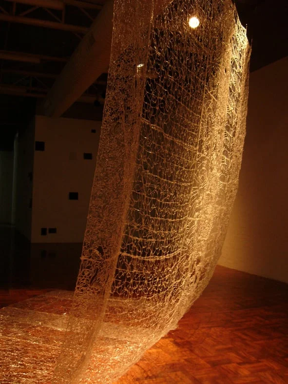 Curtain made from hot glue and fishing line, dimensions 6 x 4metres Photo: Erica Seccombe