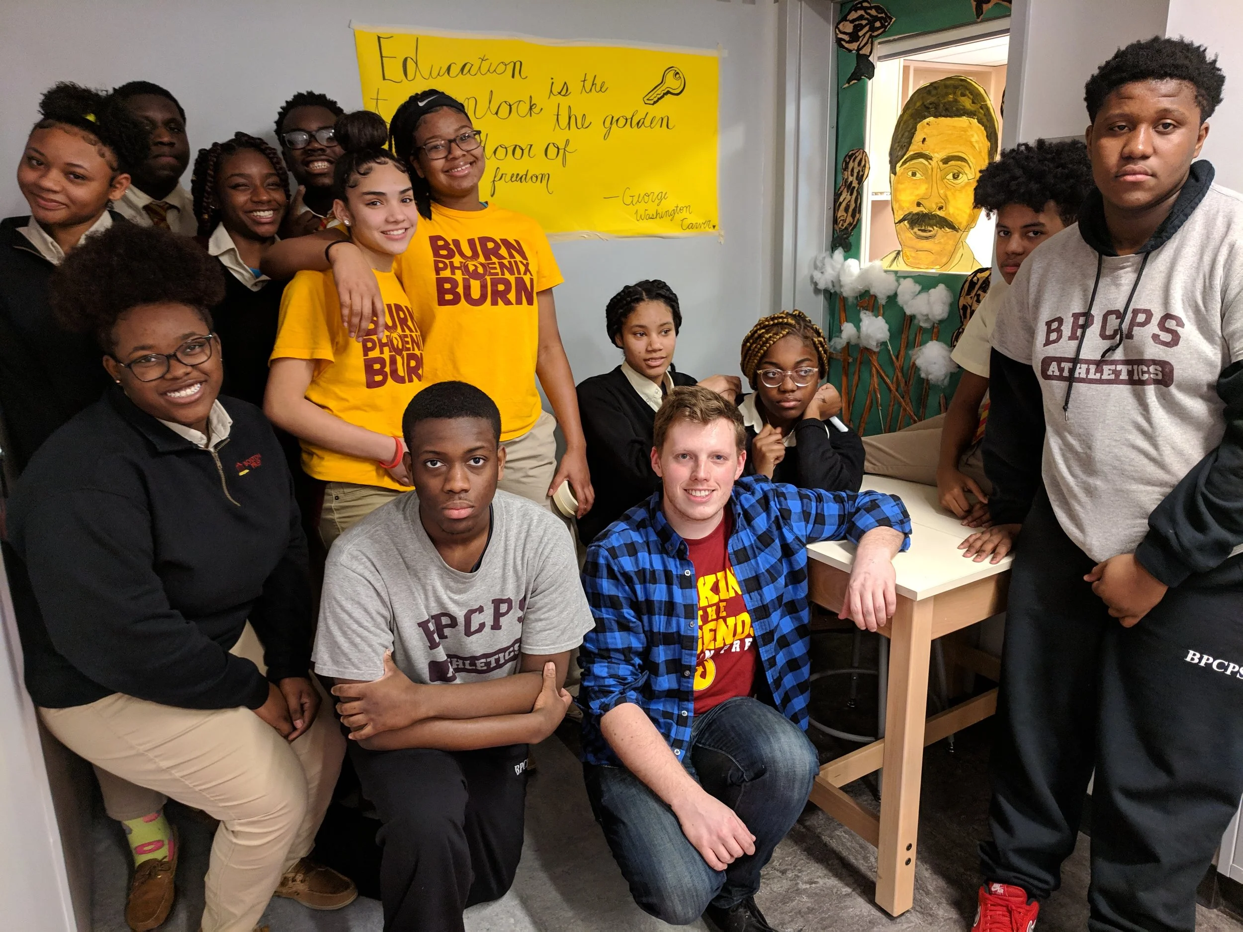 The 10th grade Benevolentia advisory created this display to celebrate George Washington Carver, agricultural scientist and inventor. "Education is the key to unlock the golden door of freedom."