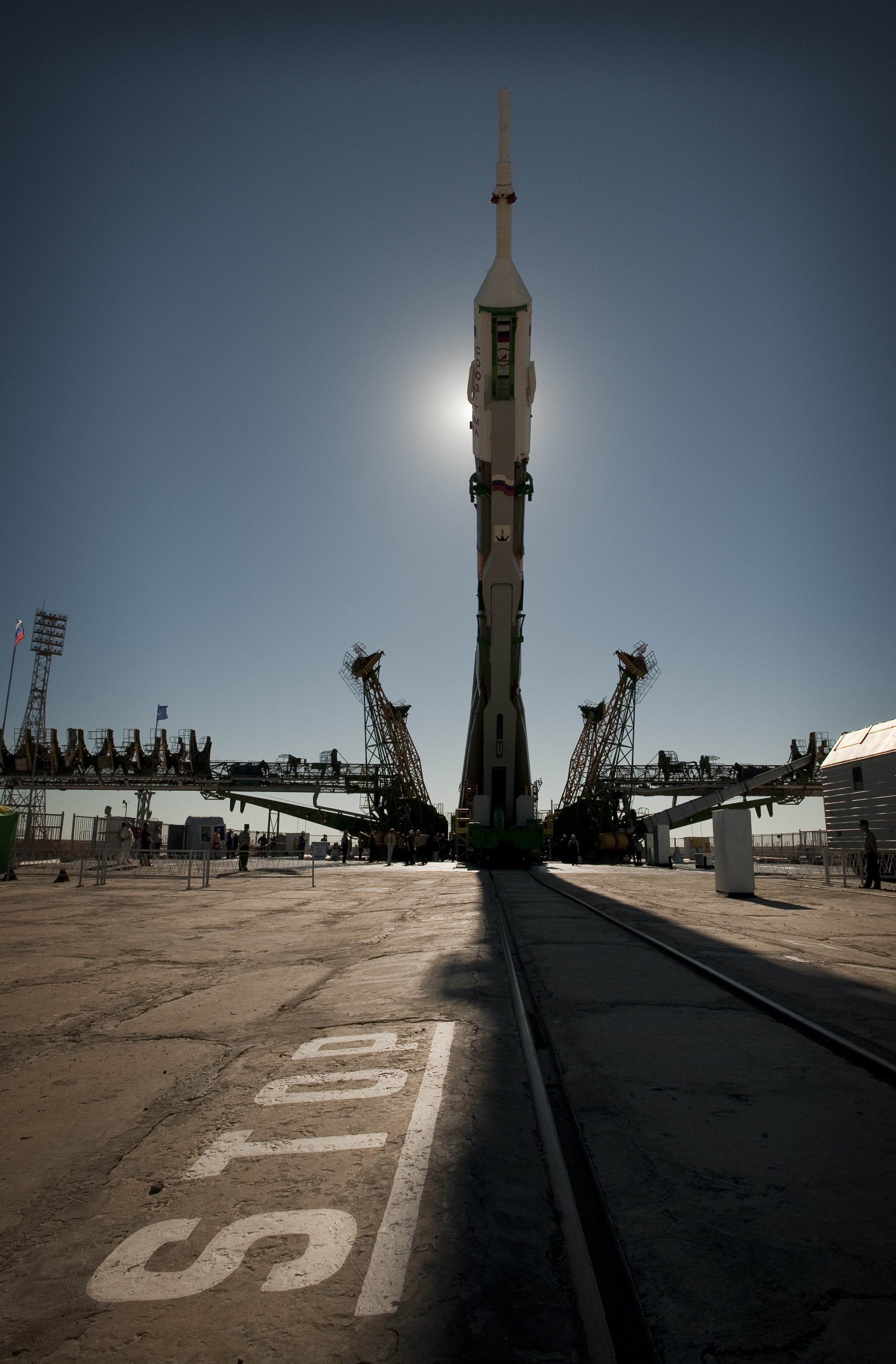  The Soyuz TMA-19 spacecraft is raised into vertical position at the launch pad of the Baikonur Cosmodrome in Kazakhstan, Sunday, June 13, 2010. The launch of the Soyuz spacecraft with Expedition 24 NASA Flight Engineers Shannon Walker and Doug Wheel