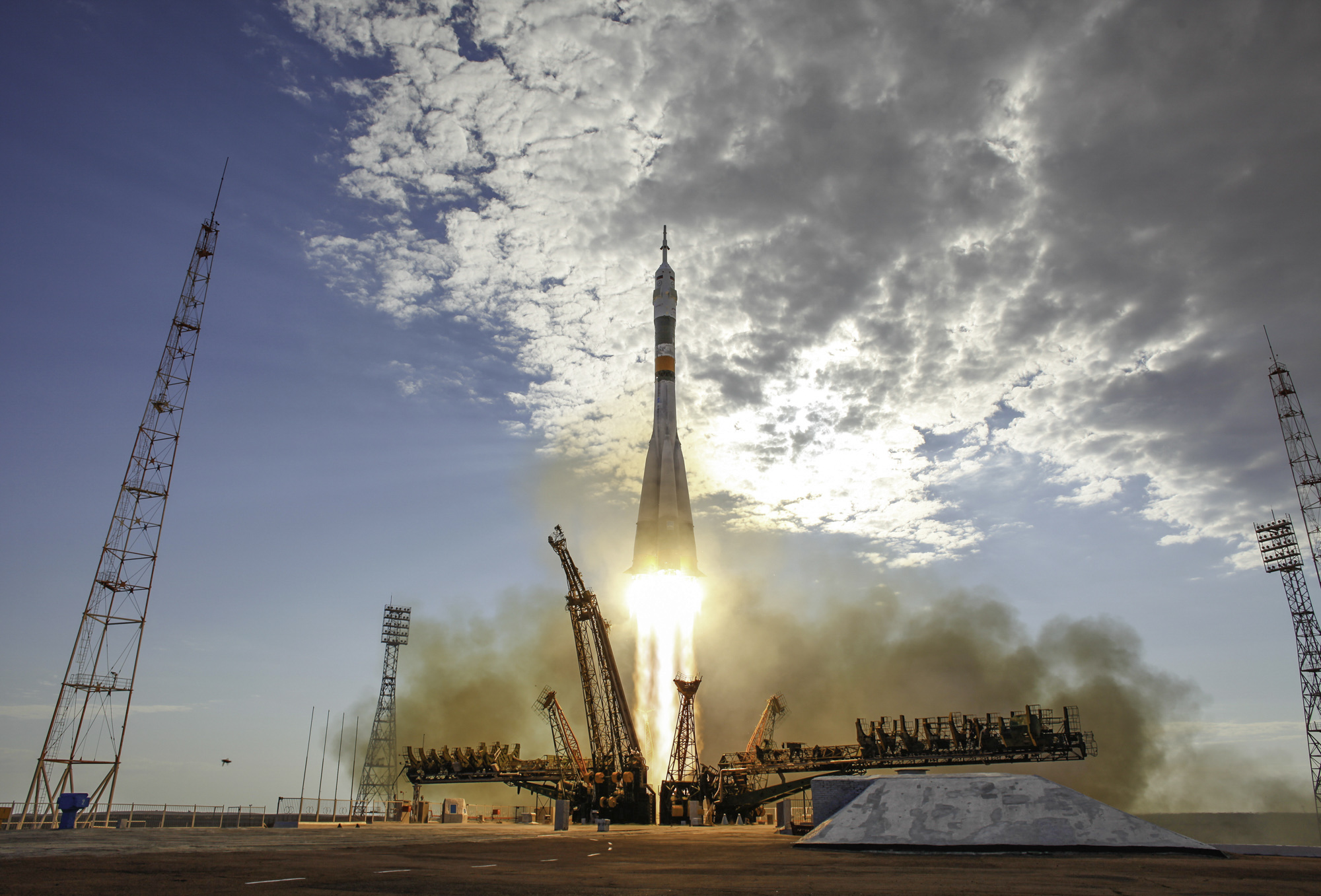  The Soyuz TMA-05M rocket launches from the Baikonur Cosmodrome in Kazakhstan on Sunday, July 15, 2012 carrying Expedition 32 Soyuz Commander Yuri Malenchenko, NASA Flight Engineer Sunita Williams and JAXA (Japan Aerospace Exploration Agency) Flight 