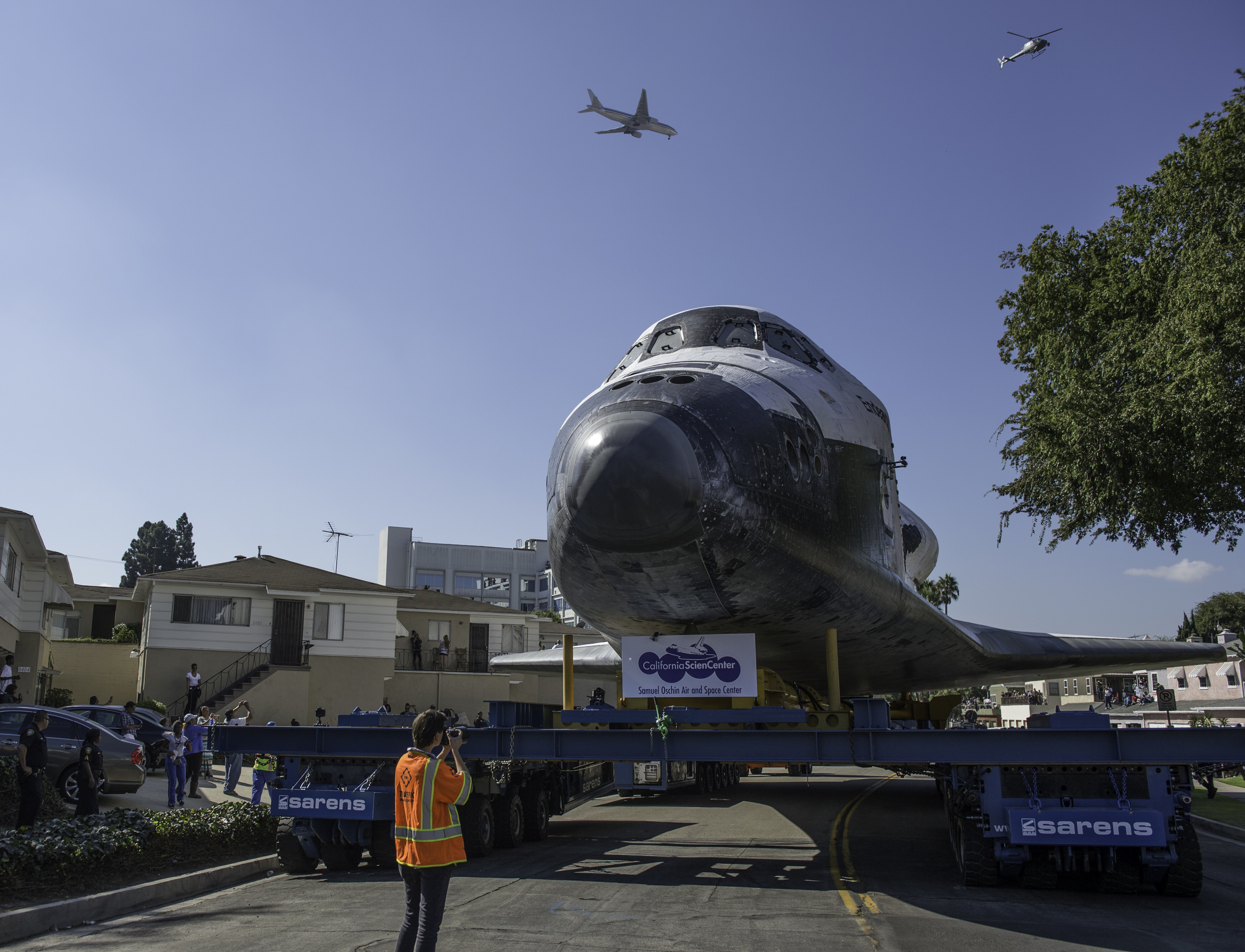 Space shuttle Endeavour is seen on the streets of Inglewood, CA on Saturday, Oct. 13, 2012. Endeavour, built as a replacement for space shuttle Challenger, completed 25 missions, spent 299 days in orbit, and orbited Earth 4,671 times while traveling
