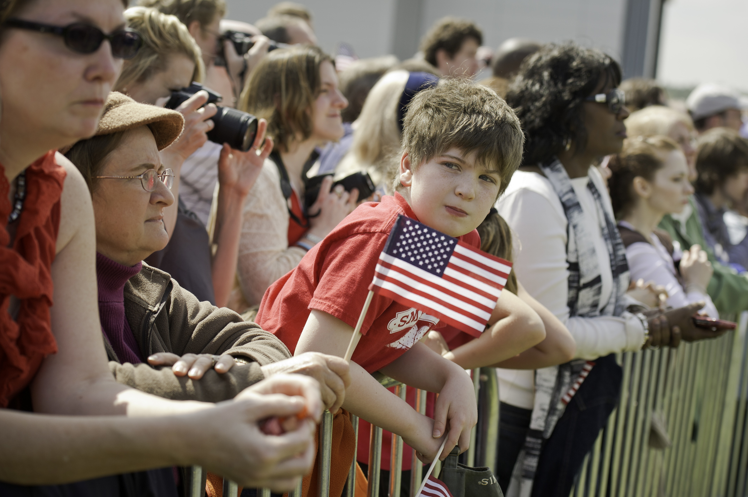 Spectators watch as space shuttle Discovery arrives the National Air and Space Museum’s Steven F. Udvar-Hazy Center, Tuesday, April 17, 2012, in Chantilly, Va. Discovery, the first orbiter retired from NASA’s shuttle fleet, completed 39 missions, sp