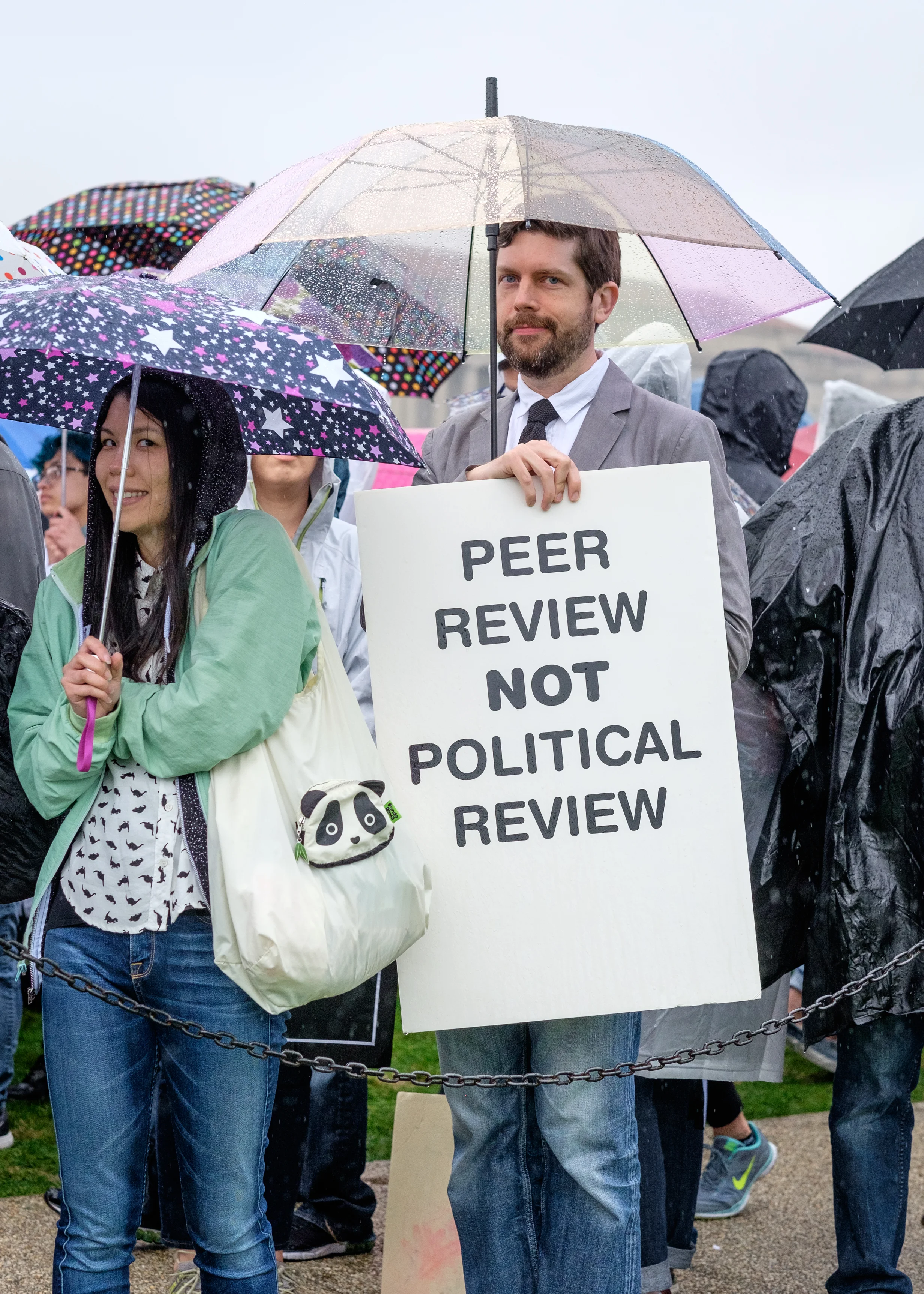 Mike Myers of Arlington, VA is seen at the March for Science on the National Mall on Earth Day, Saturday, April 22, 2017 in Washington, DC. He attended the march “to support non-partisan research and to keep politics out of the process of discovery.” Mike has worked in government funded research, most recently with DARPA on the engineering side. He joins thousands who have gathered in the nation’s capital with scientists and science supporters across the world who are participating in the first-ever global march for science. More than 600 locations world-wide held March for Science events.