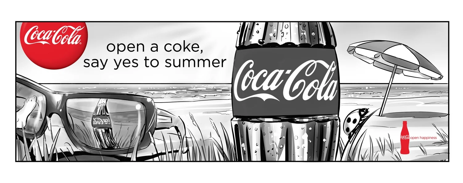  Black and white first stage concept illustration produced for Bulletproof. One of a range of Billboard and Poster Ads. All of which ended up as colour illustrated Ads. 