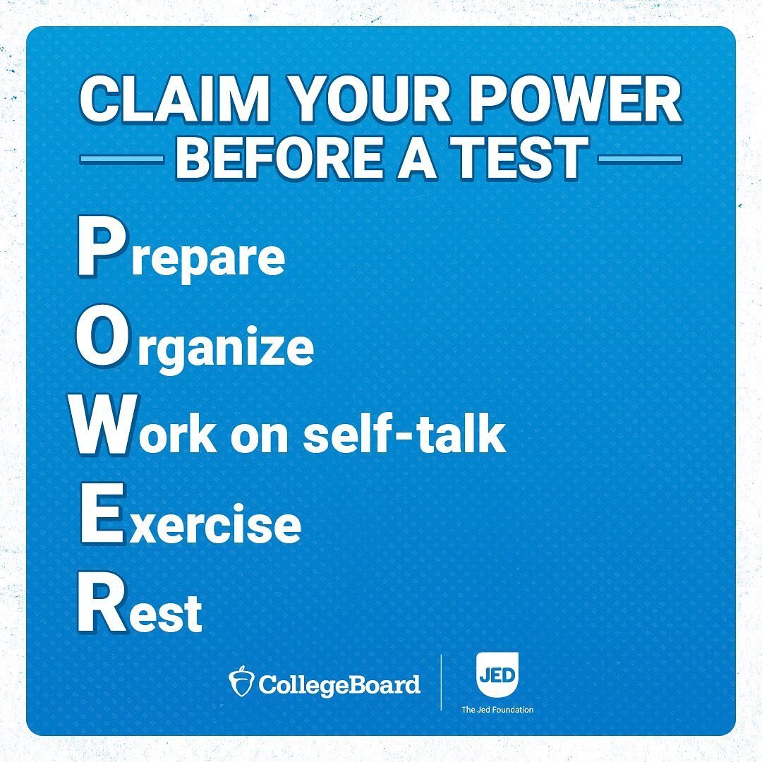 Leading up to your next test, use these tips from @jedfoundation to calm your nerves and help you feel prepared. #collegeprepster #collegeprep2022 #onlinetutors #testpreparation