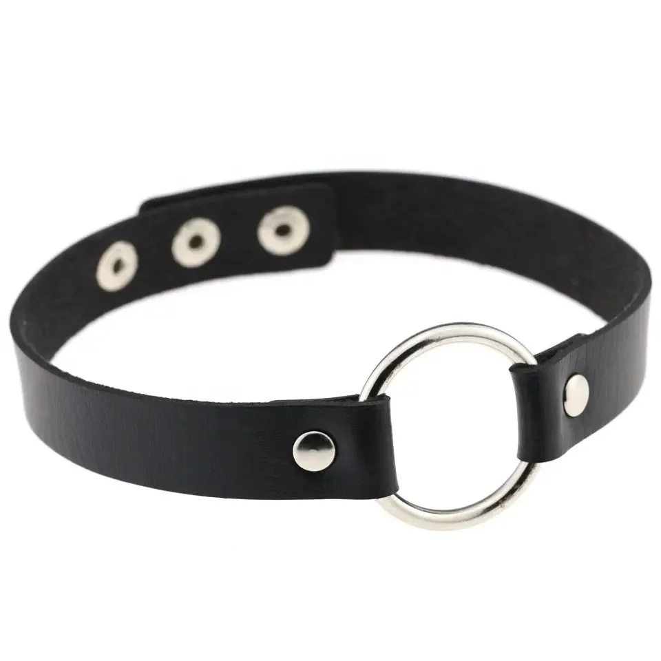 Black Leather Snap O-Ring Collar/Choker *SM-061* — Touch of Fur