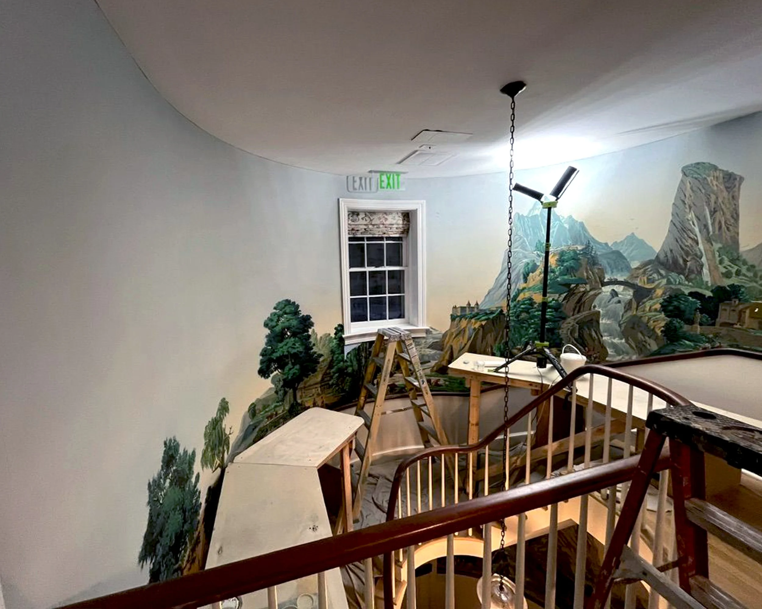 Zuber Les Vues de Suisse wallpaper during restoration with custom scaffold
