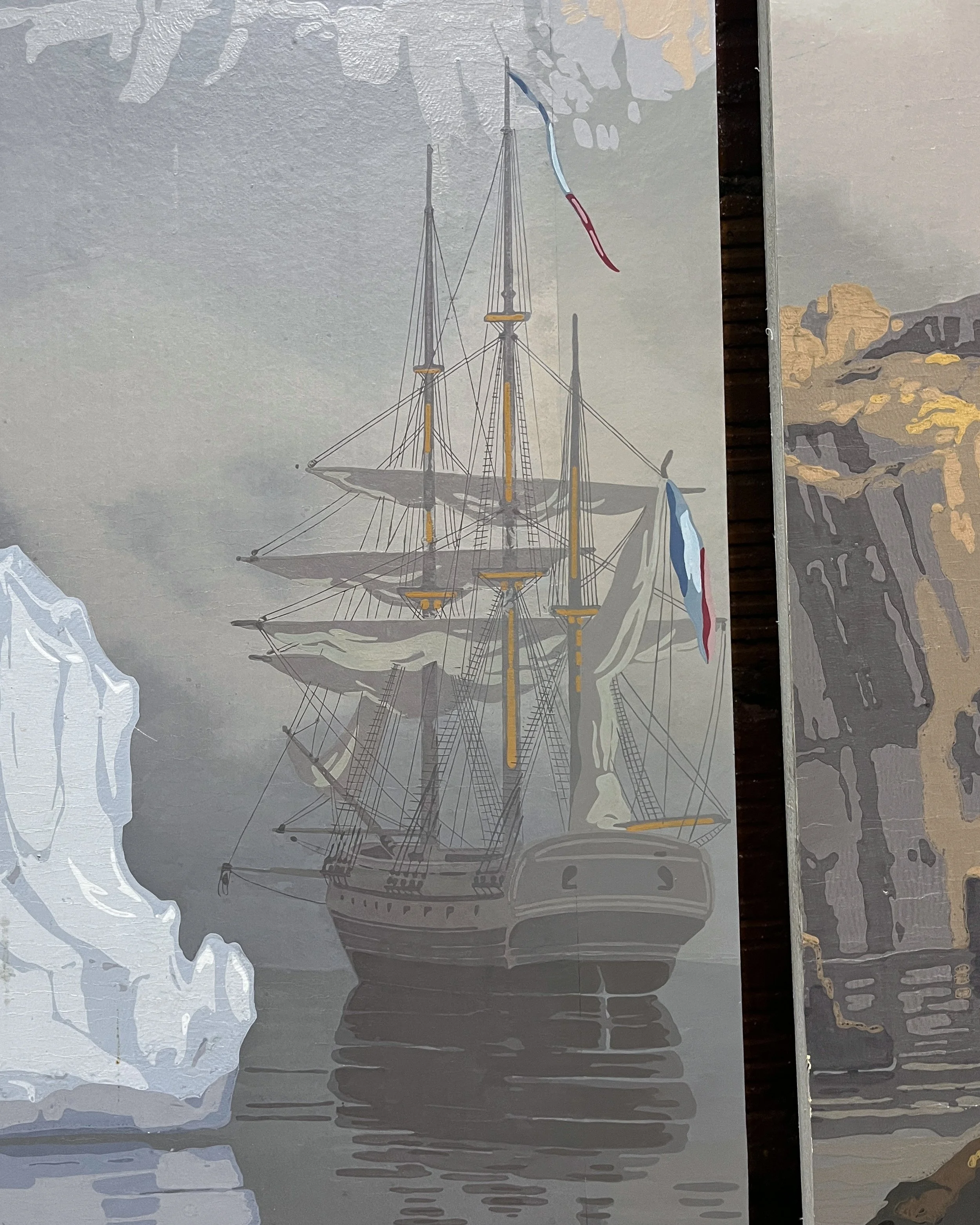 After hand-painted detail matching original Zuber panoramic wallpaper design