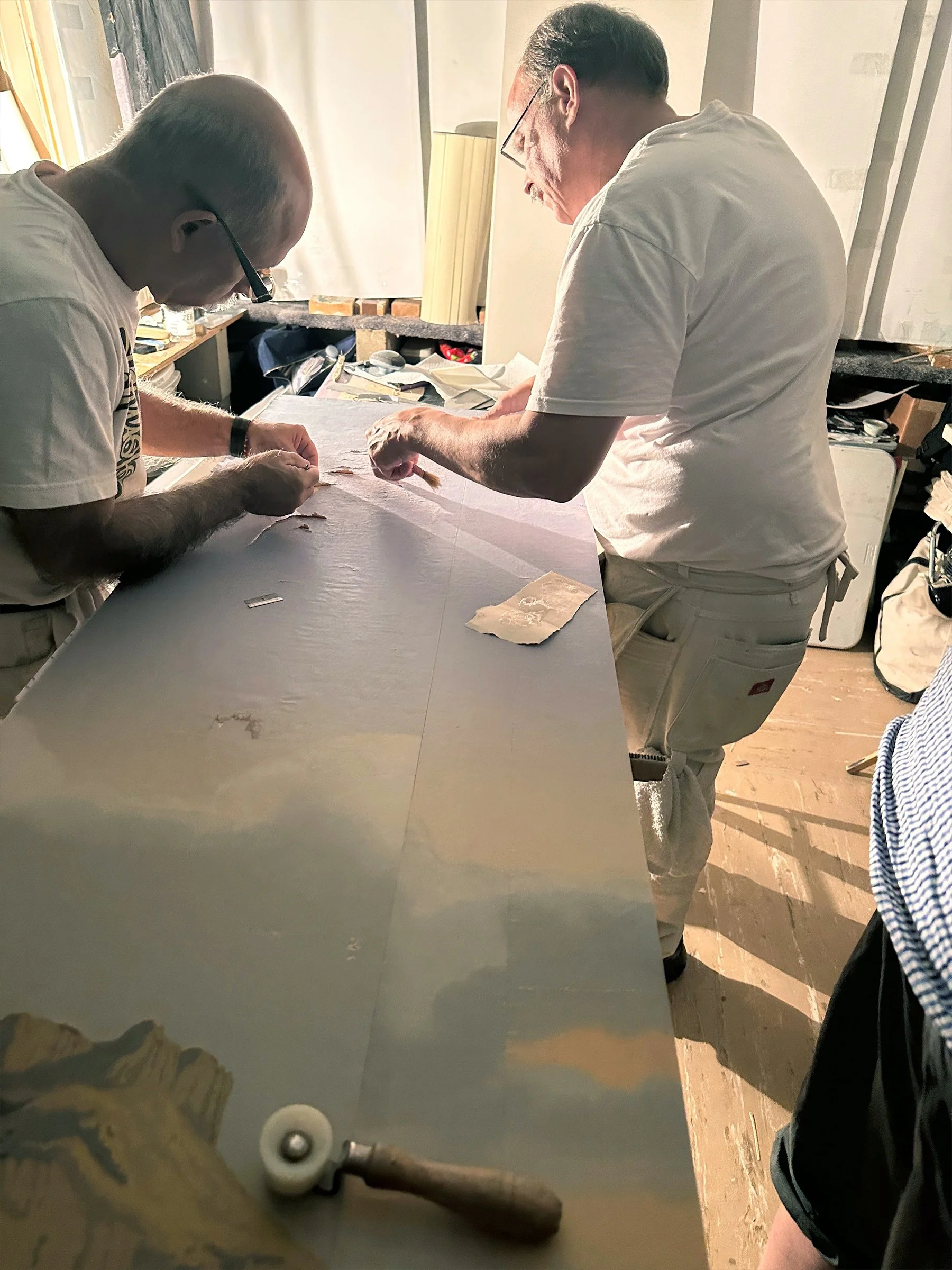 Antique Zuber Les Zones Terrestres scenic wallpaper prior to restoration