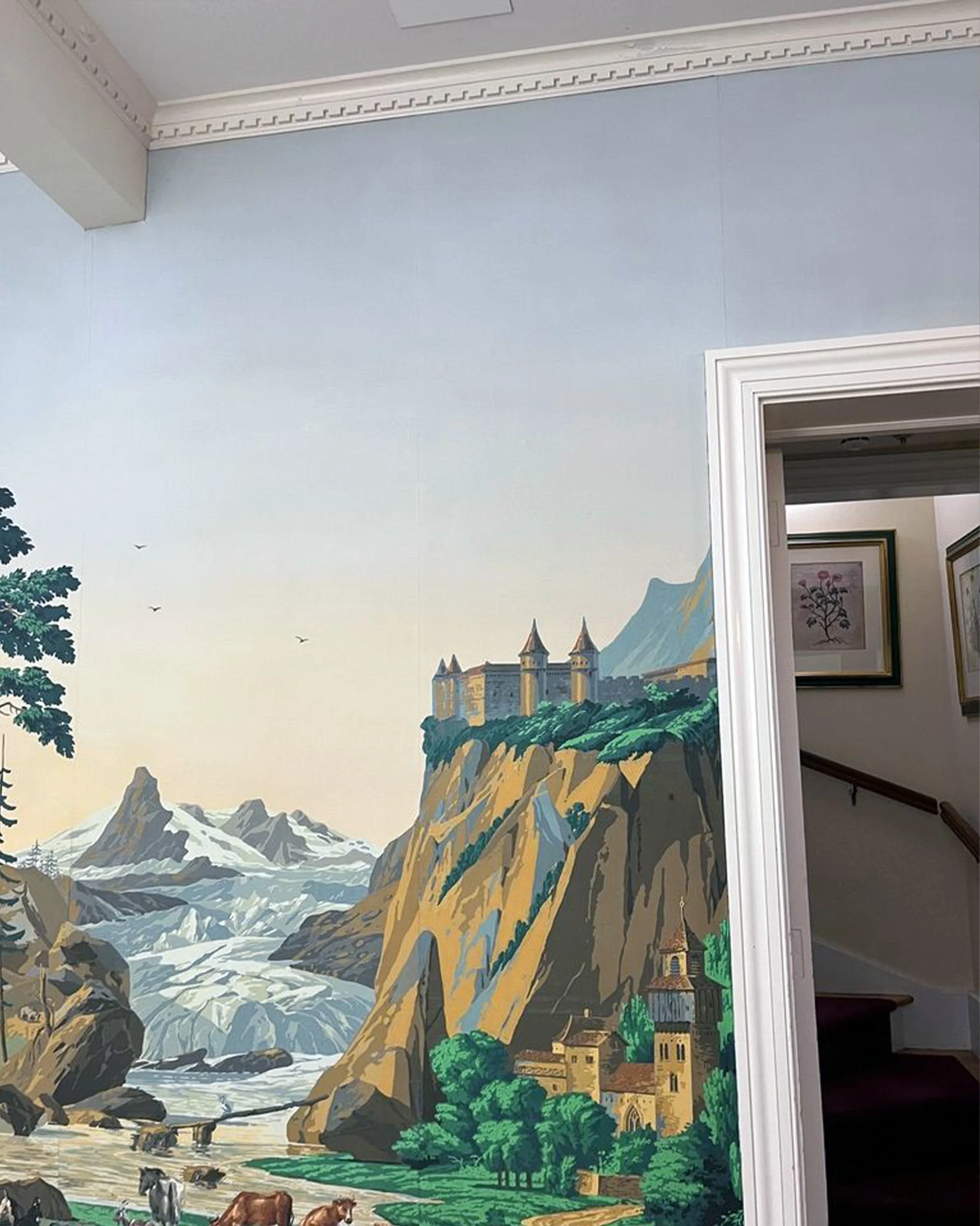 After restoration of Zuber Les Vues de Suisse wallpaper at Greenwood Gardens