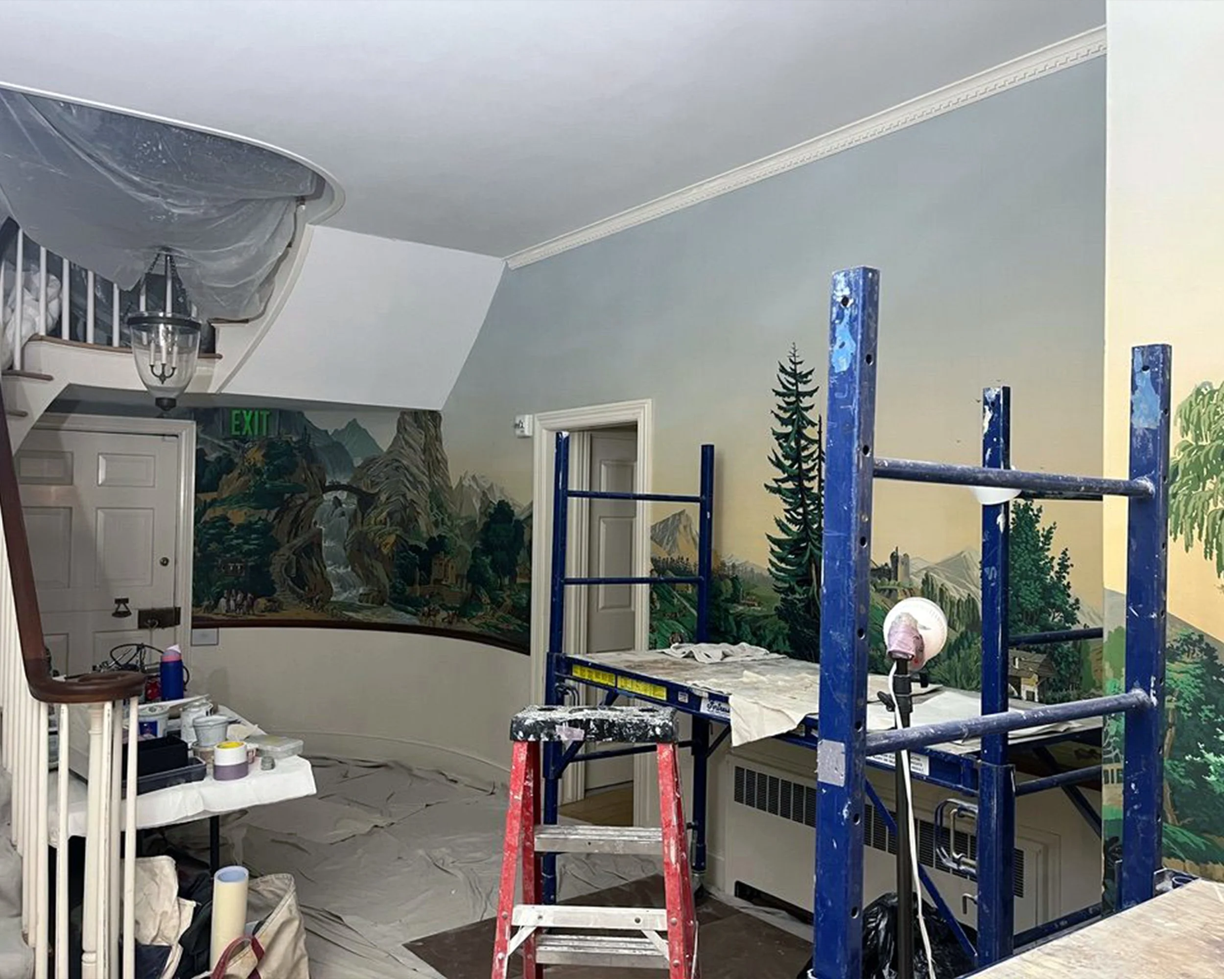 Zuber Les Vues de Suisse wallpaper during restoration