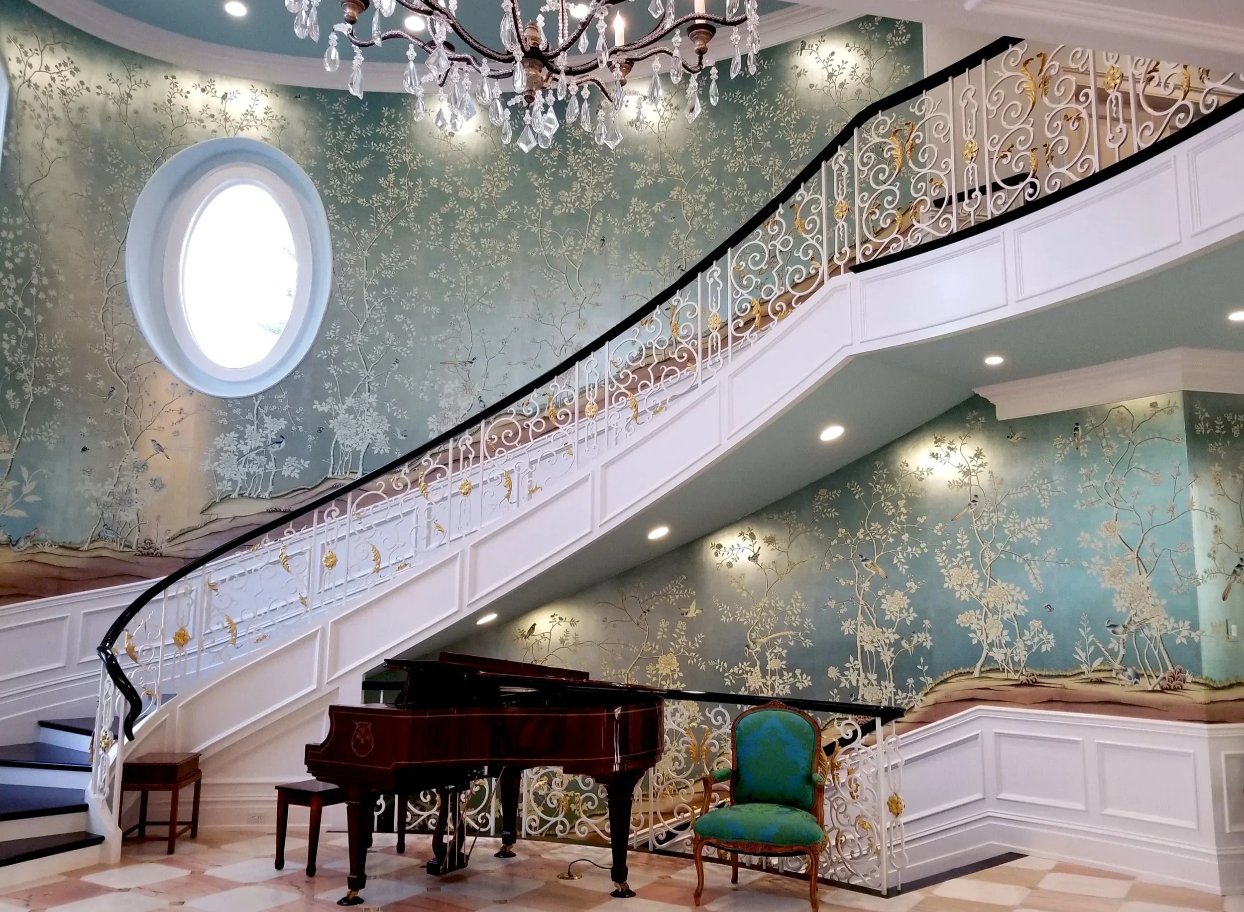Special Projects - Custom de Gournay Handpainted Wallpaper Staircase Installation