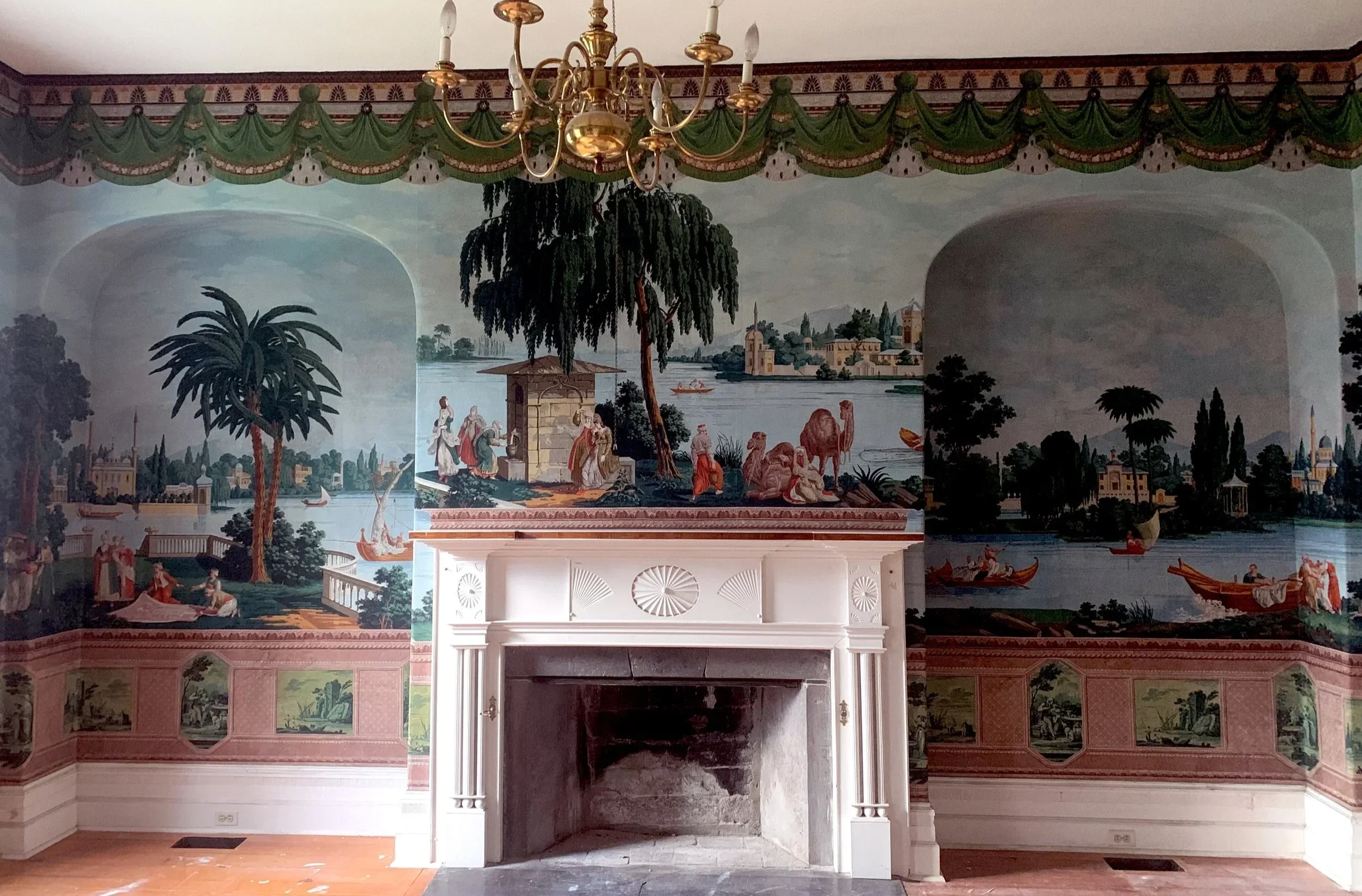 Antique Wallpaper Restoration -  Rives du Bosphore by Dufour, 1812, Camp Manor