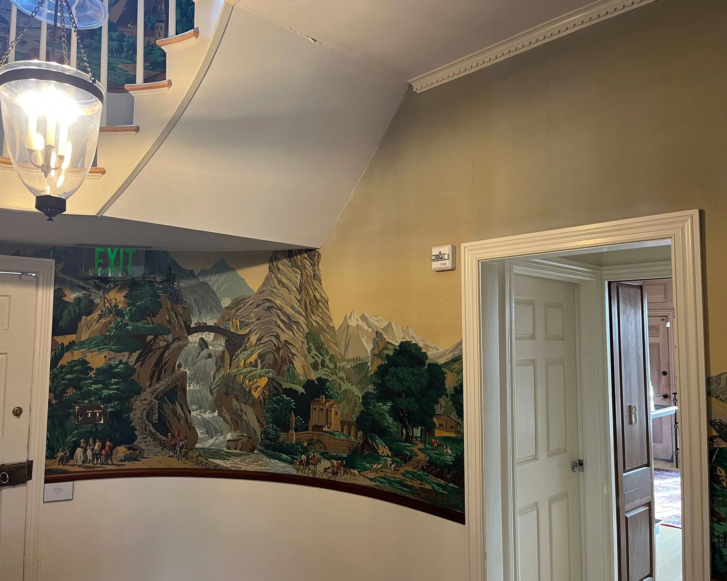Before restoration of Zuber Les Vues de Suisse wallpaper at Greenwood Gardens