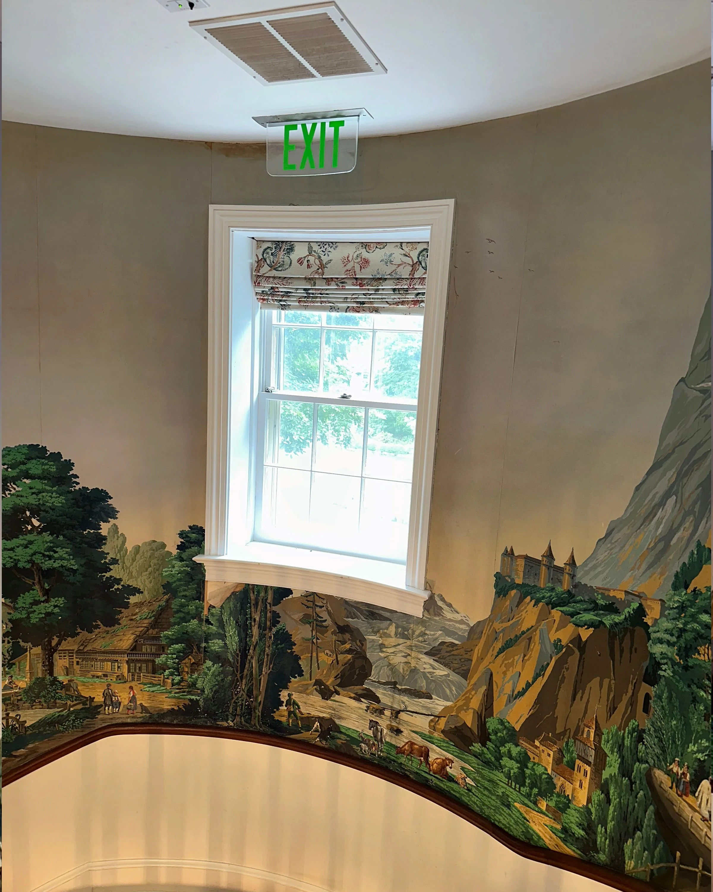Before restoration of Zuber Les Vues de Suisse wallpaper at Greenwood Gardens