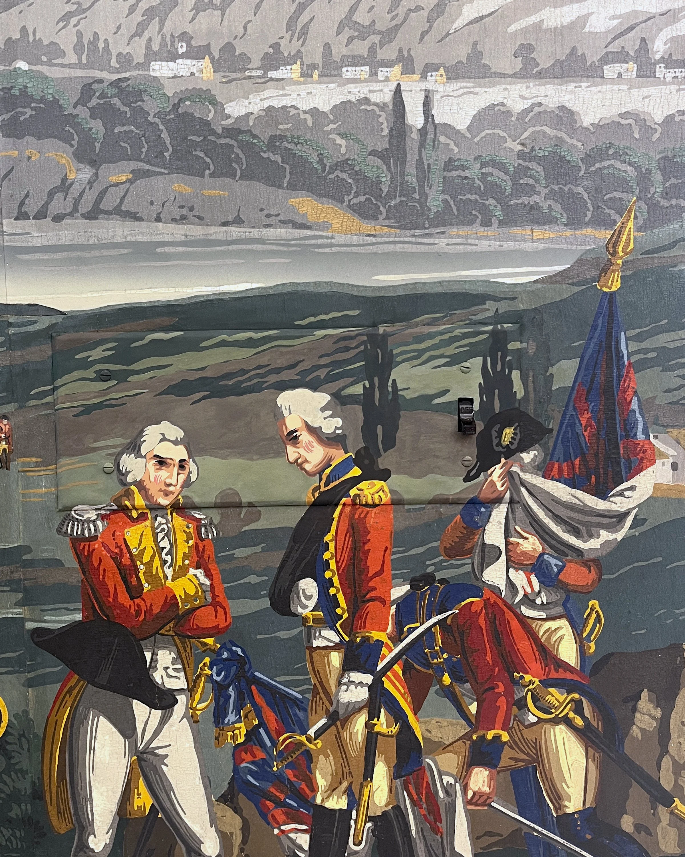 Hand-painted switch plates integrated into scenic wallpaper - after