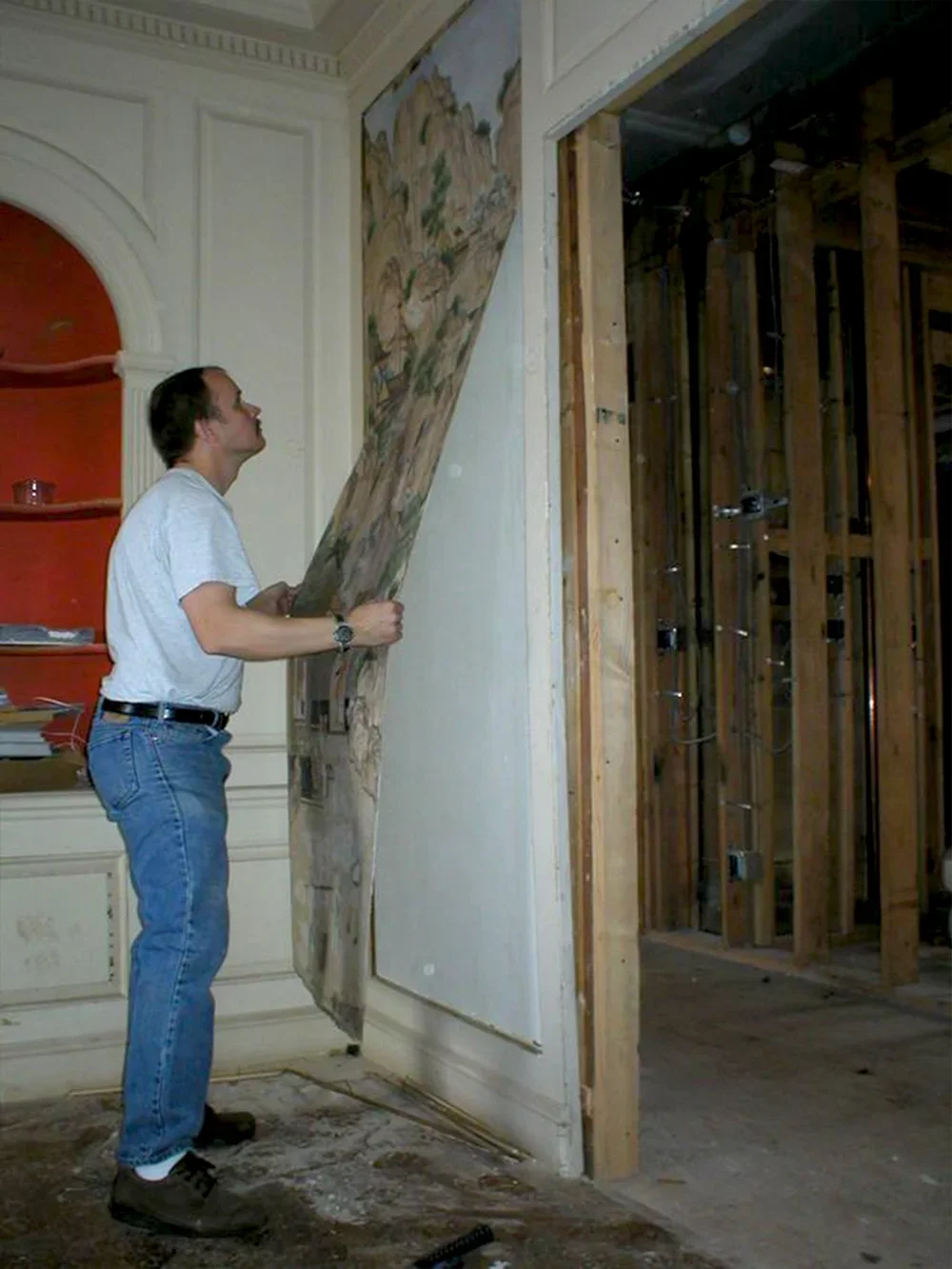 Wallpaper removal at DeLorean estate, New Jersey