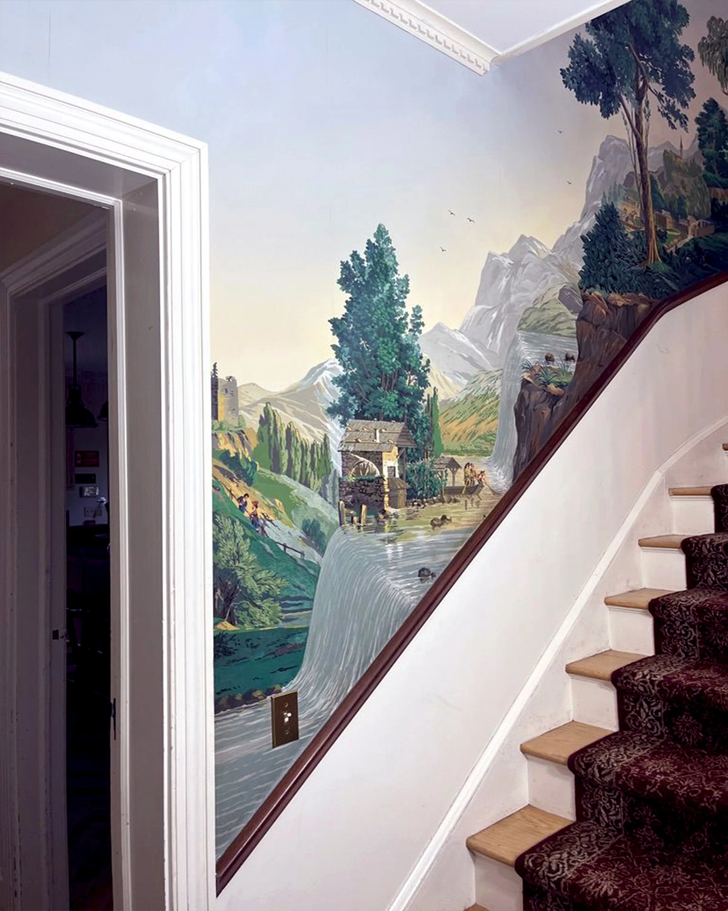 After restoration of Zuber Les Vues de Suisse wallpaper at Greenwood Gardens