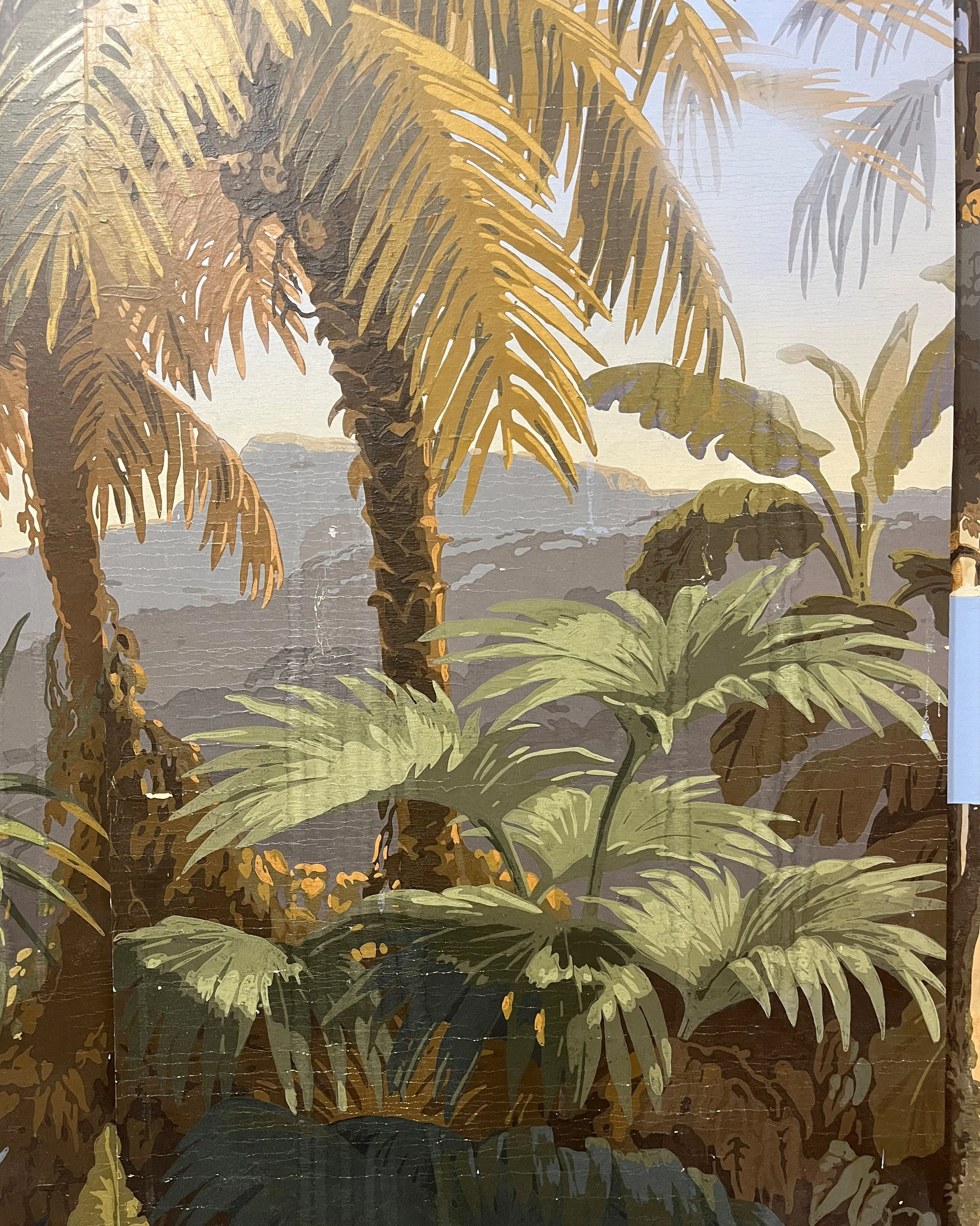 Before restoration of antique Zuber Les Zones Terrestres wallpaper