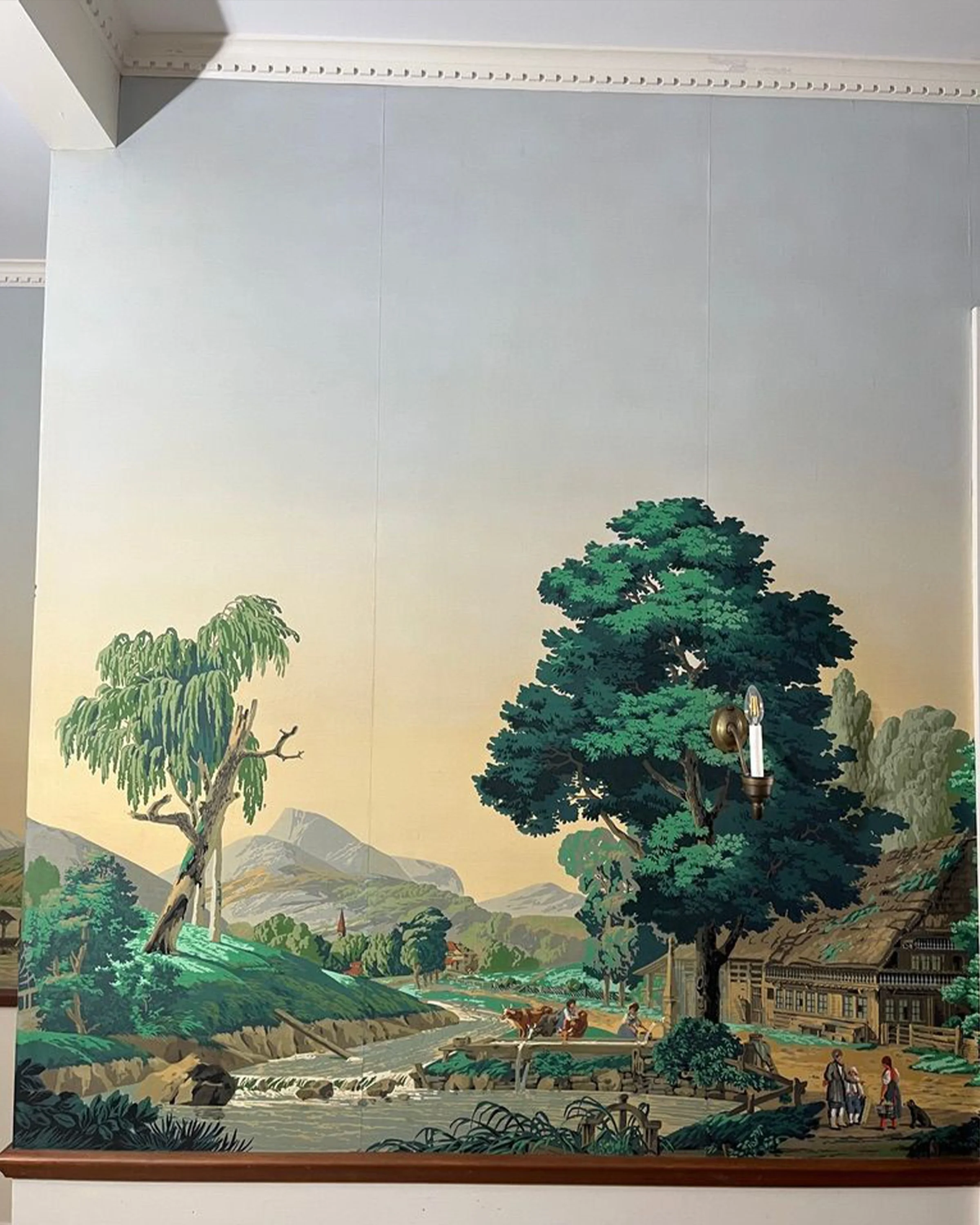 After restoration of Zuber Les Vues de Suisse wallpaper at Greenwood Gardens