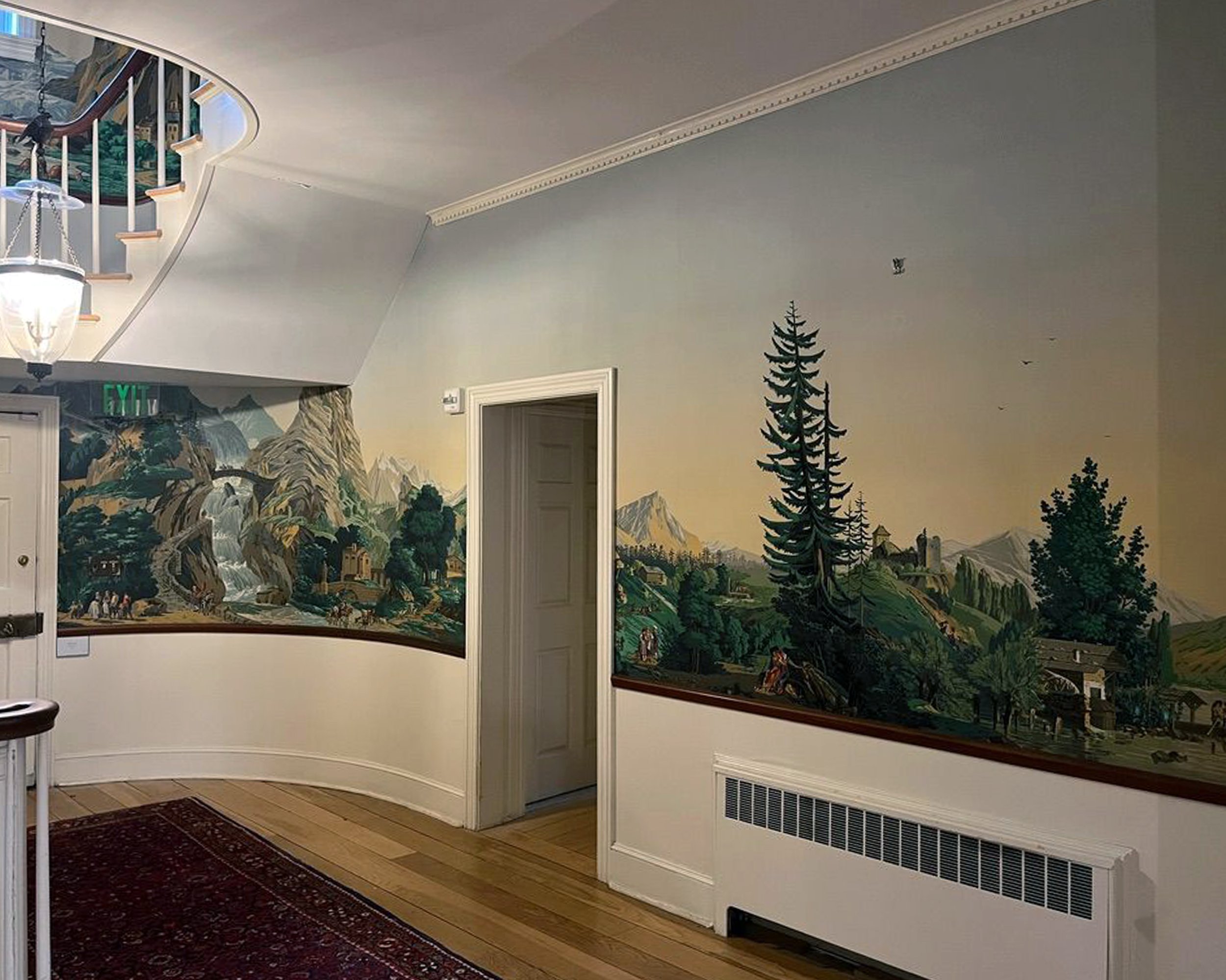 Zuber Les Vues de Suisse wallpaper after restoration with repaired sky and stabilized surface