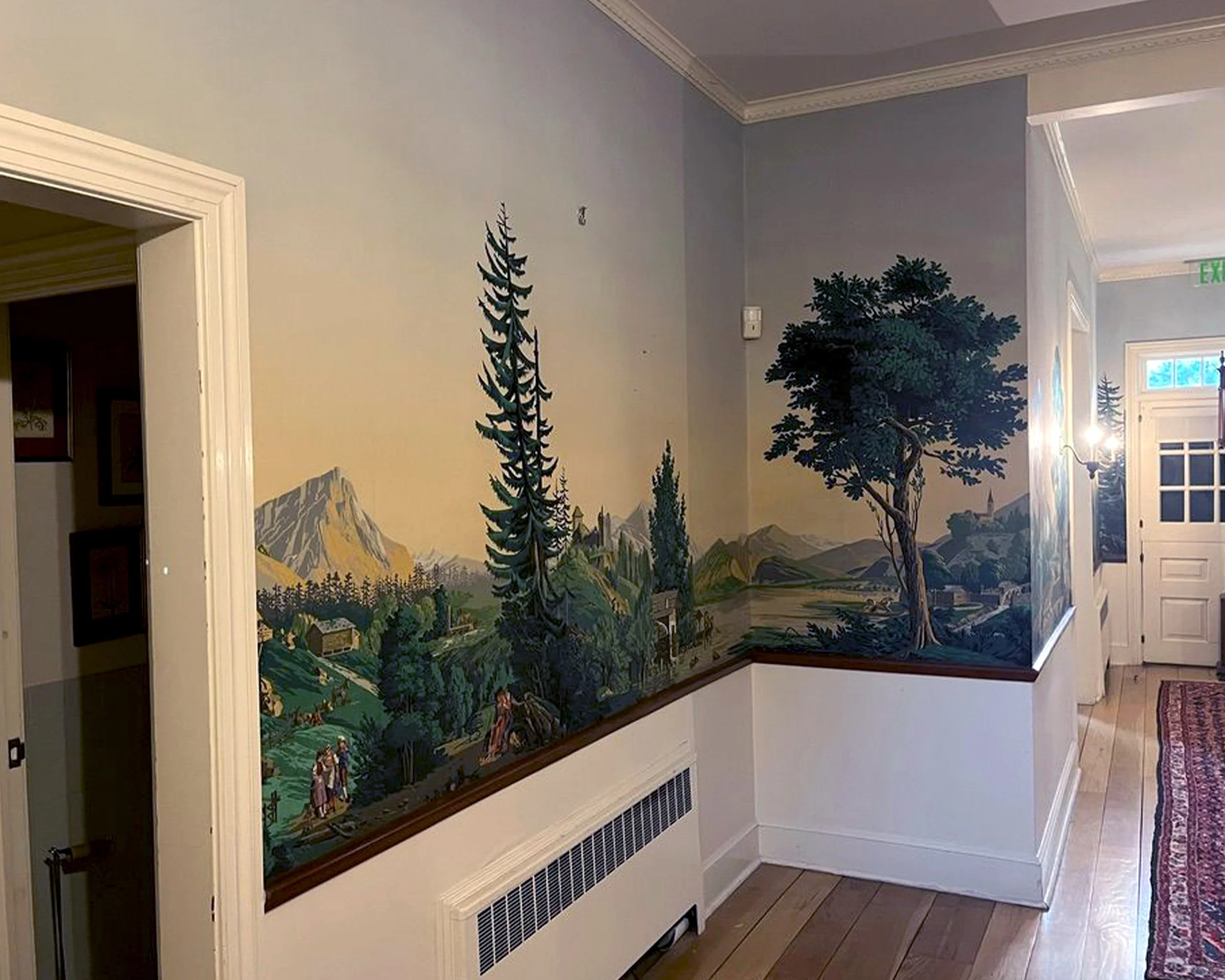 Restored Zuber Les Vues de Suisse panoramic wallpaper at Greenwood Gardens in New Jersey