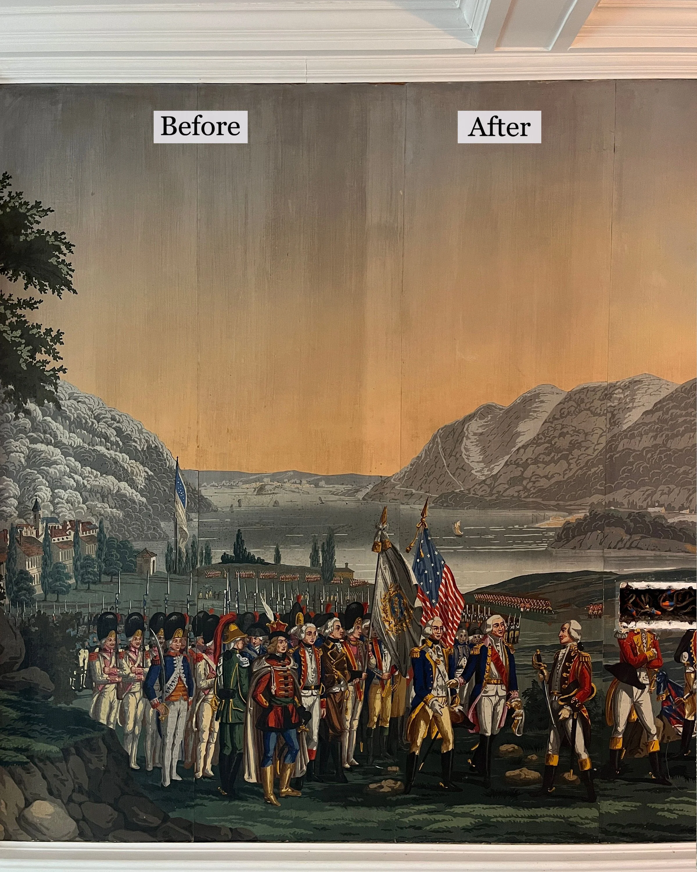 Antique wallpaper during cleaning