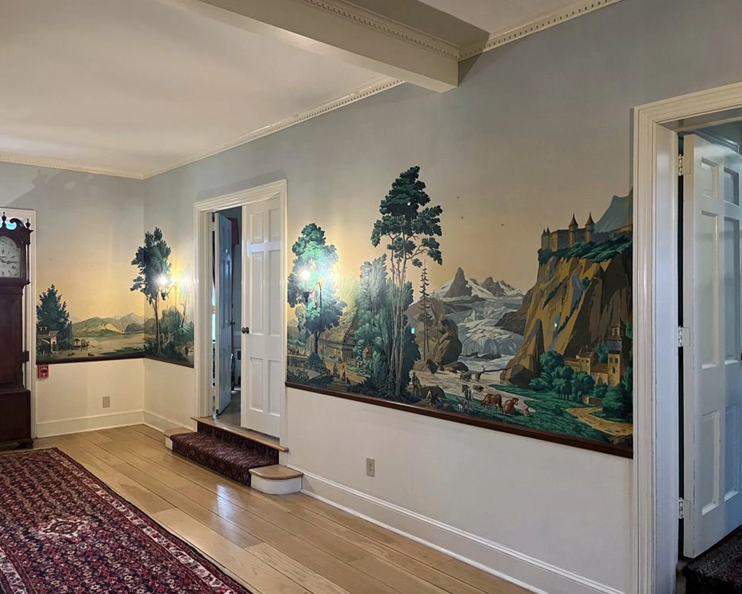 Zuber Les Vues de Suisse wallpaper after restoration with repaired sky and stabilized surface