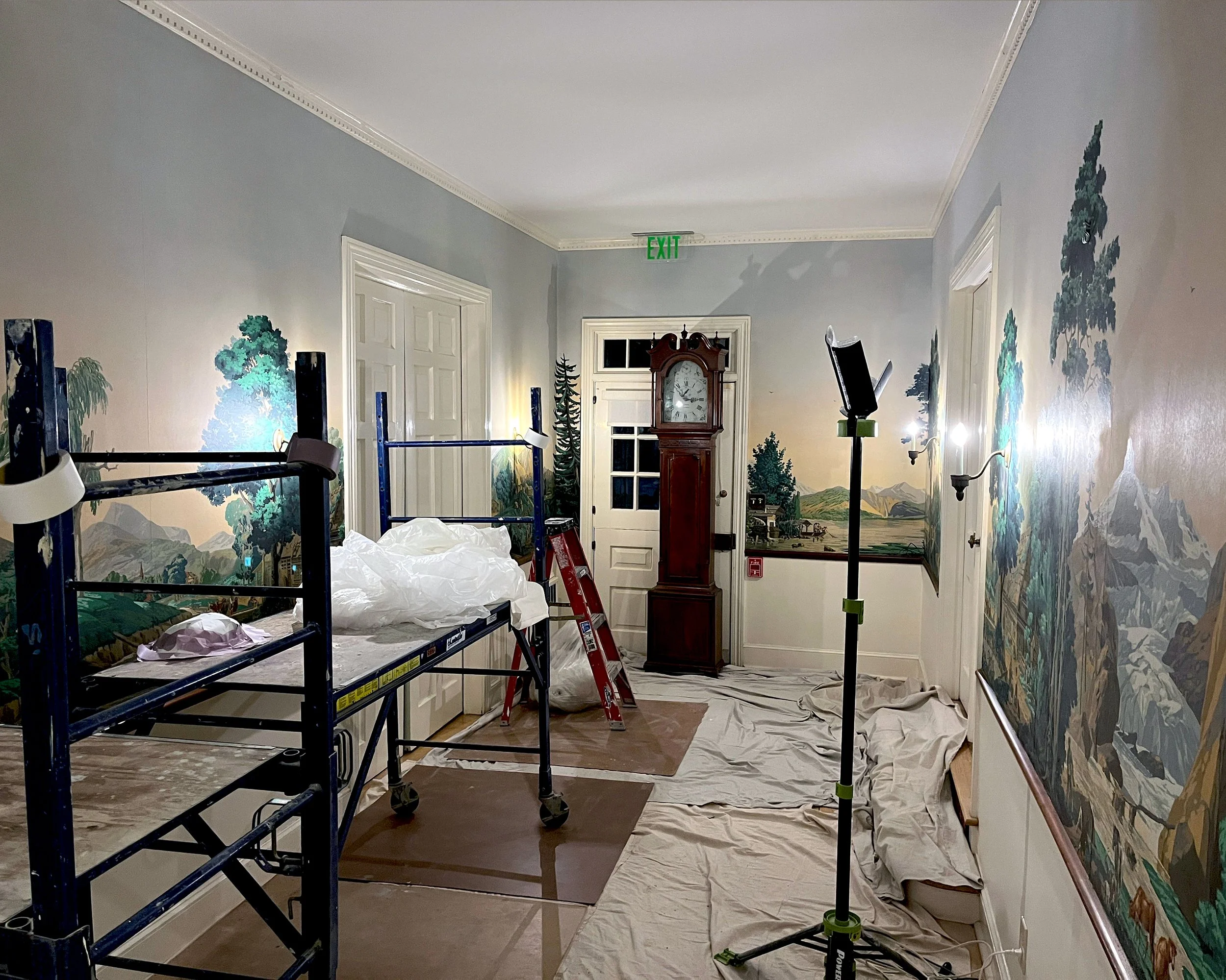 Zuber Les Vues de Suisse wallpaper during restoration