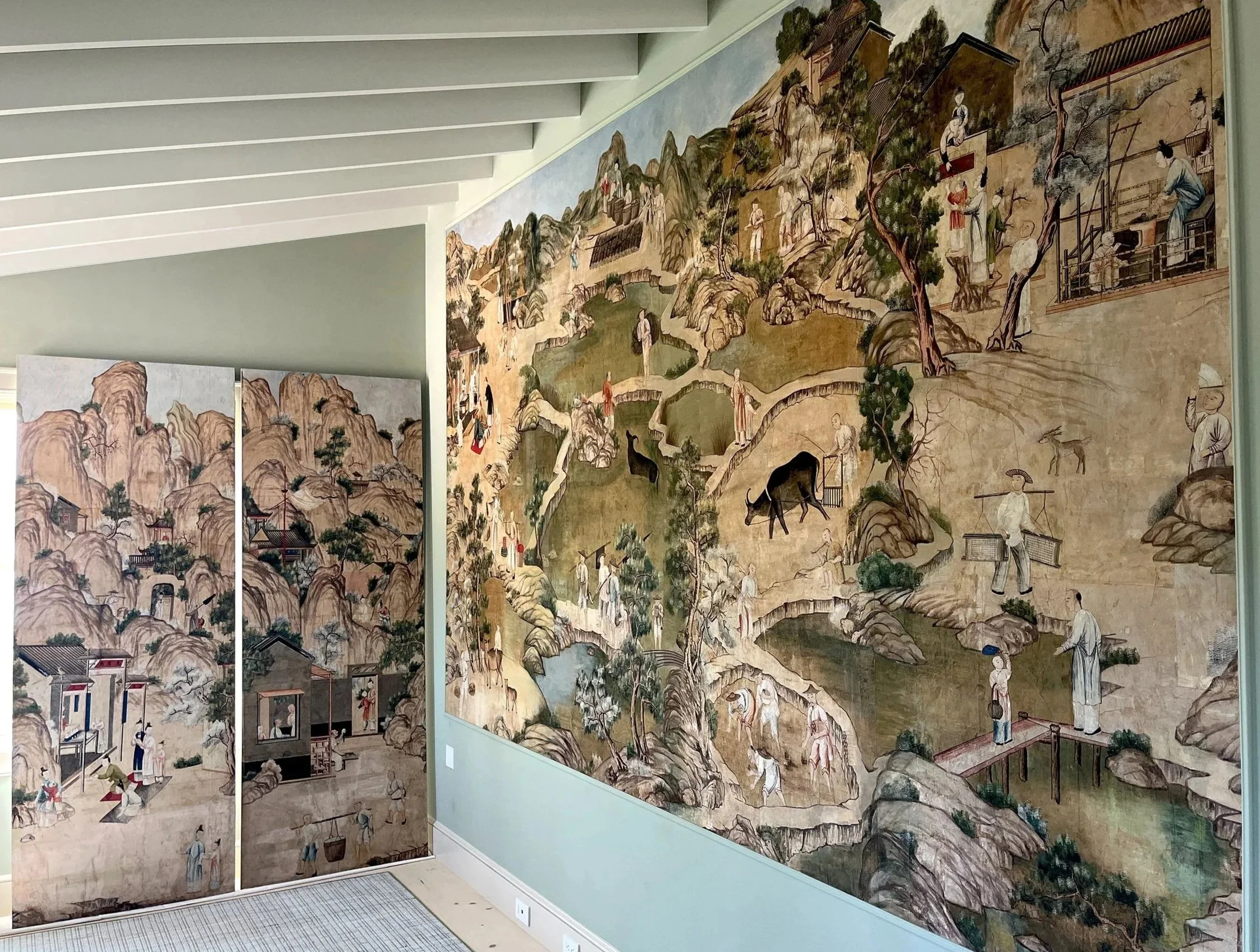 Finished reinstallation of antique handpainted Chinese wallpaper in Sag Harbor