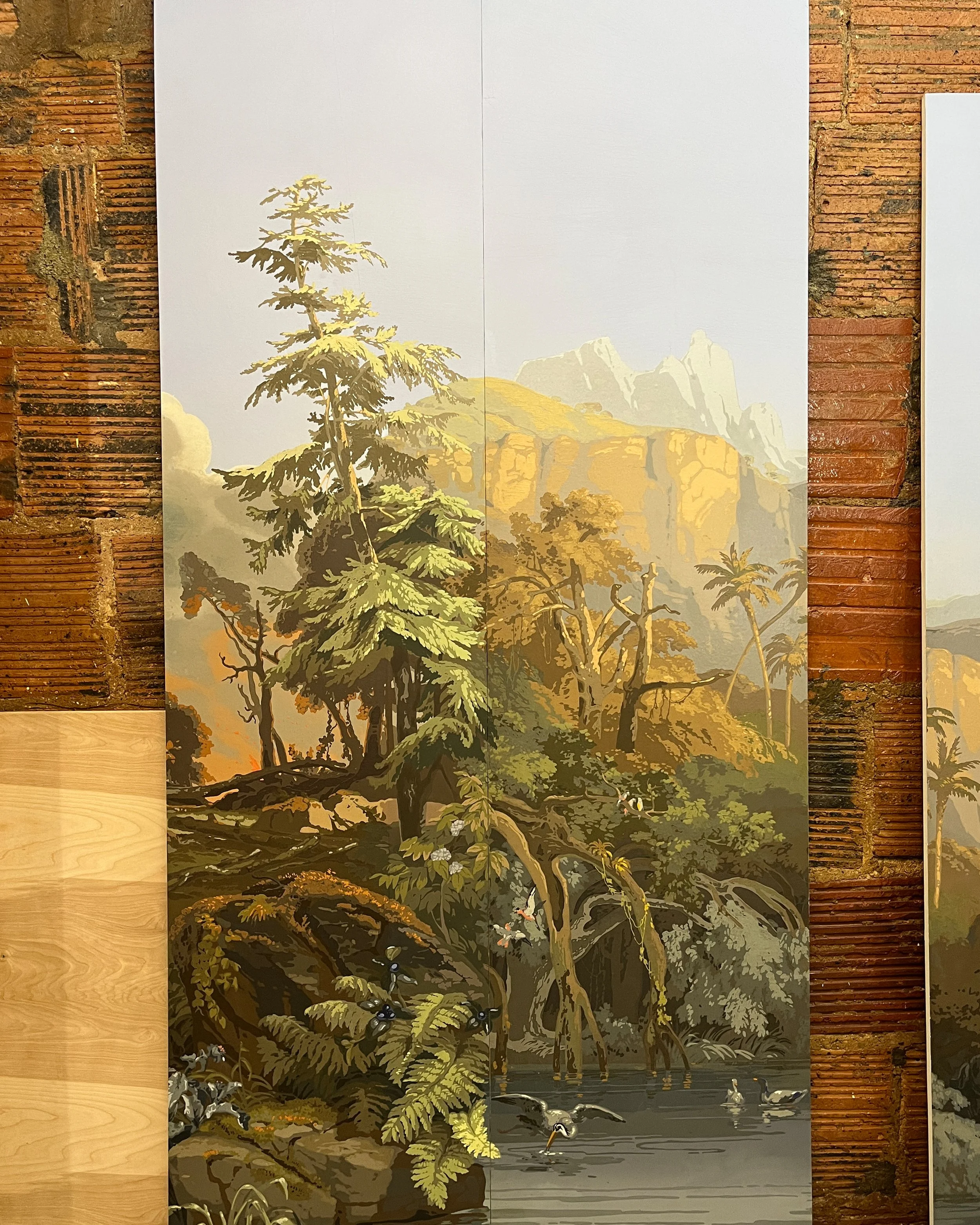 After restoration of antique Zuber Les Zones Terrestres wallpaper