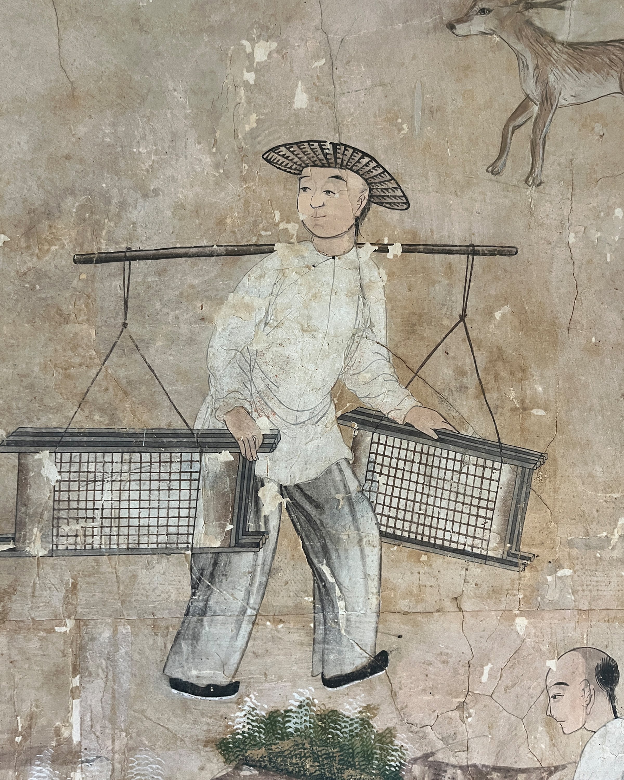 Before second restoration of Village Scene wallpaper