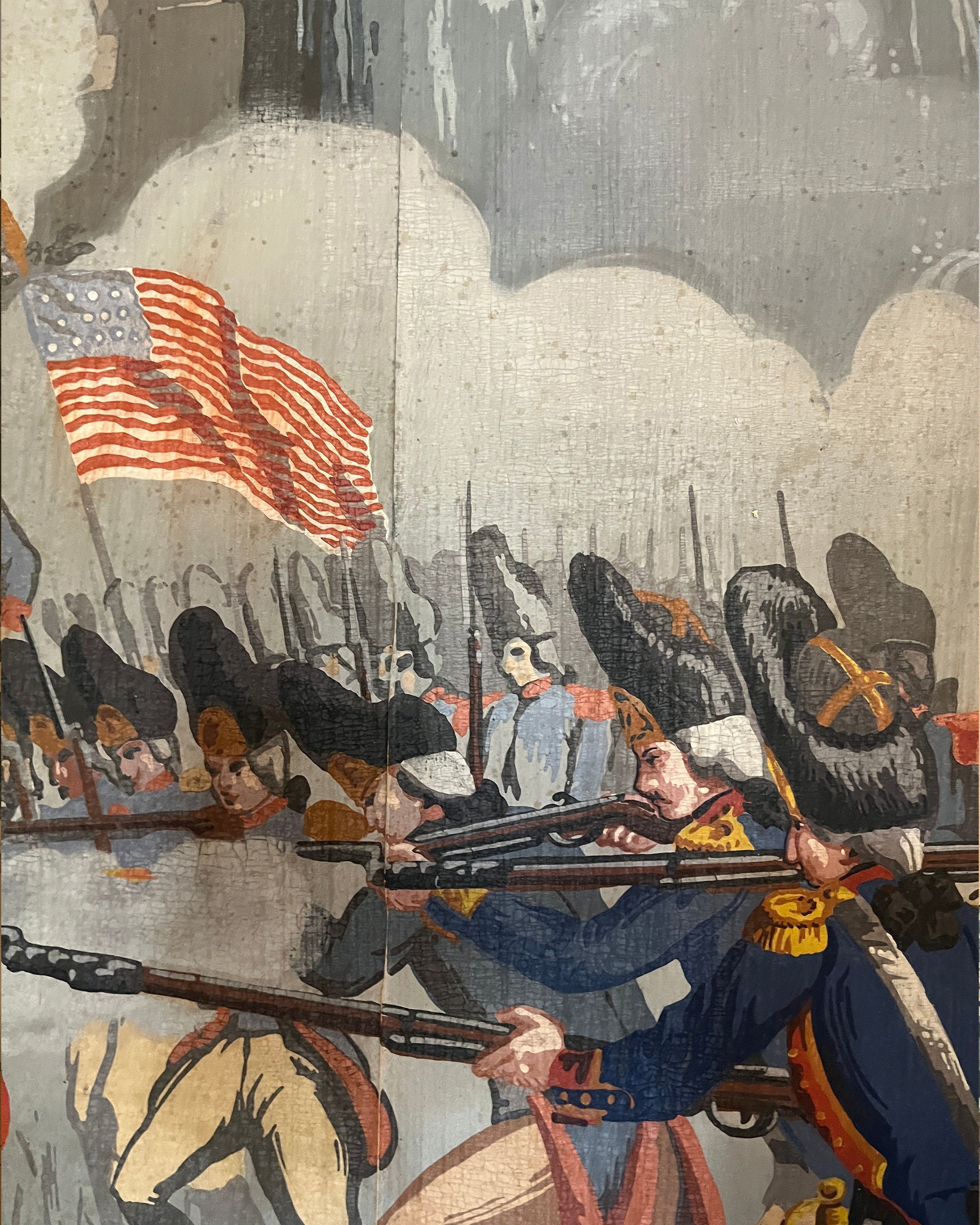 Antique War of Independence wallpaper before restoration