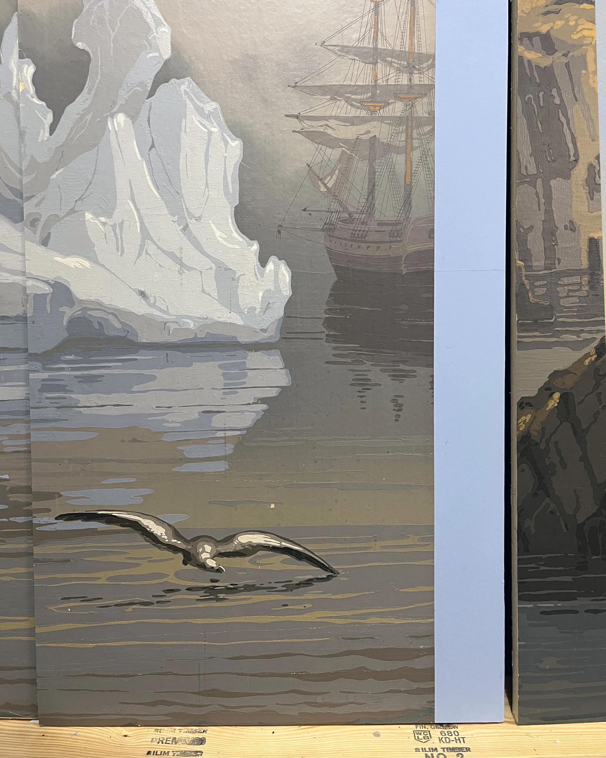 Before hand-painted detail matching original Zuber panoramic wallpaper design